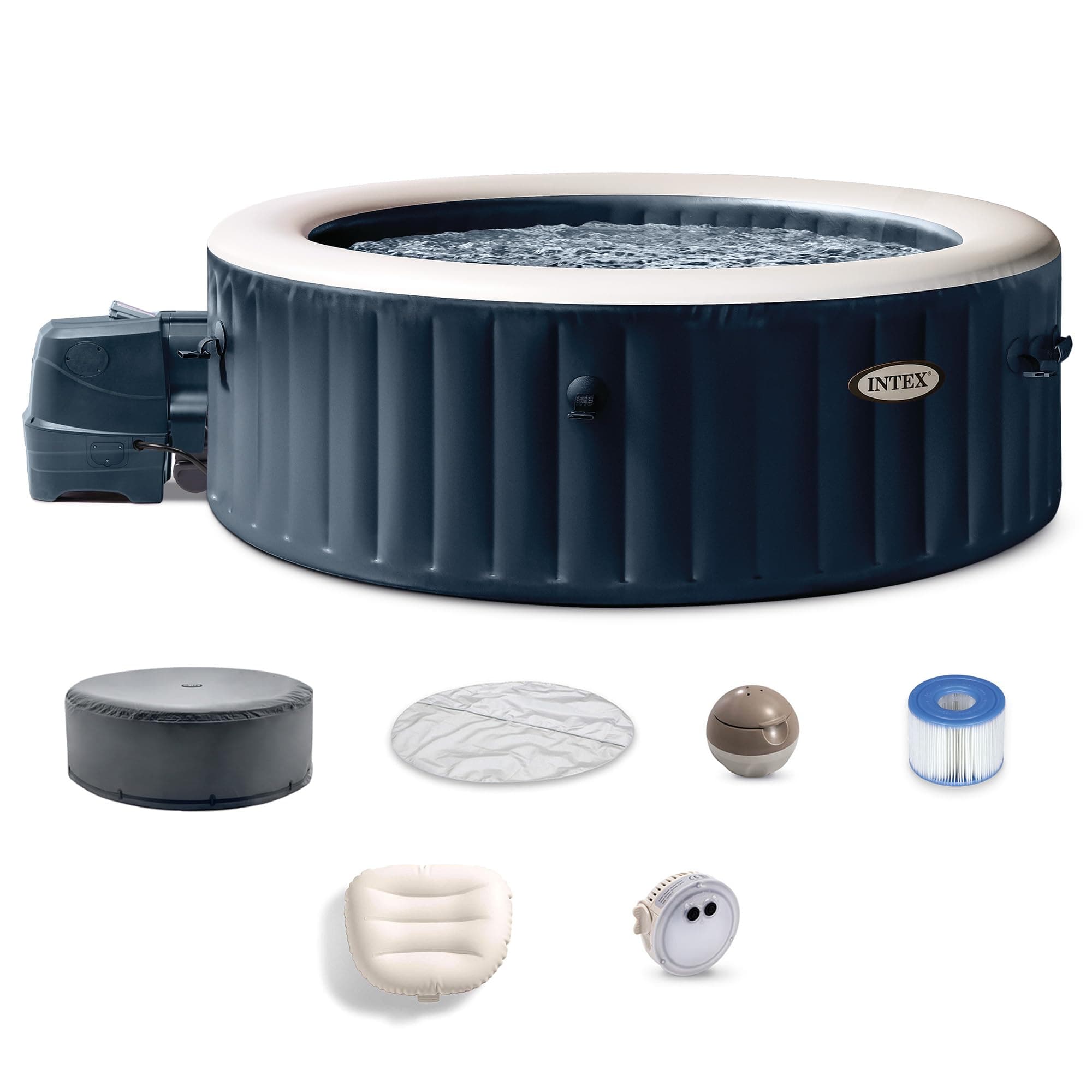 28431EP PureSpa Plus Bubble Massage Inflatable Spa Set: Includes Energy Efficient Spa Cover –2 Headrests – LED Light – 6 Person Capacity – 85" x 28"