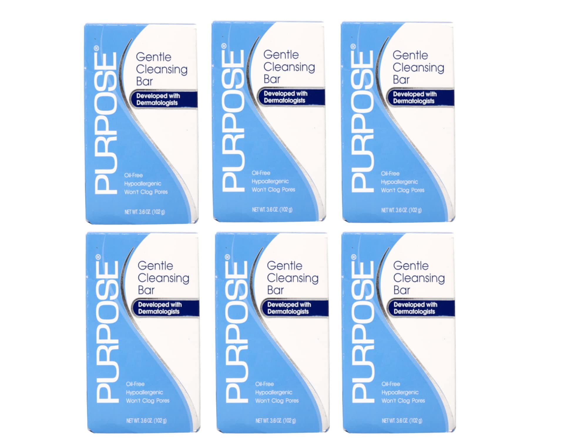 Purpose Gentle Cleansing Bar, Gentle As Water, All Skin Types, For Sensitive & Dry Skin, Oil-free, Hypoallergenic, Sulfate-Free, 3.6 oz Bar (6 Pack)