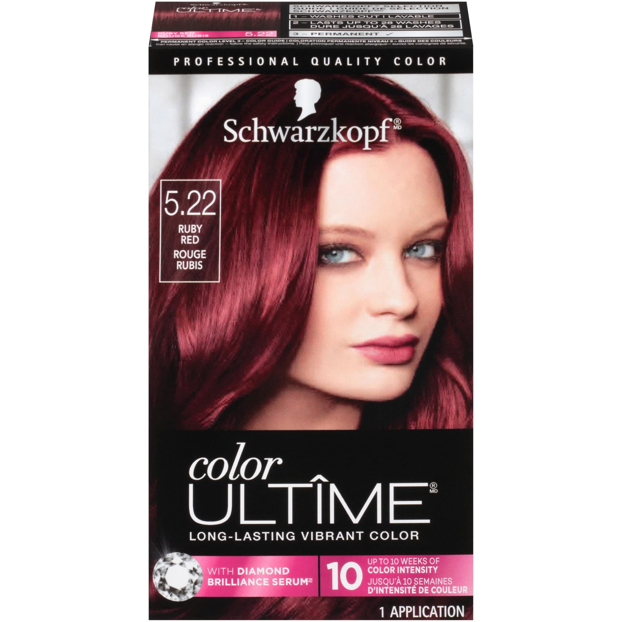 Schwarzkopf Color Ultime 5.22 Ruby Red Hair Dye, Permanent Intense Red with Diamond Brilliance, Fade-Resistant, Covers Grays, All Hair Textures