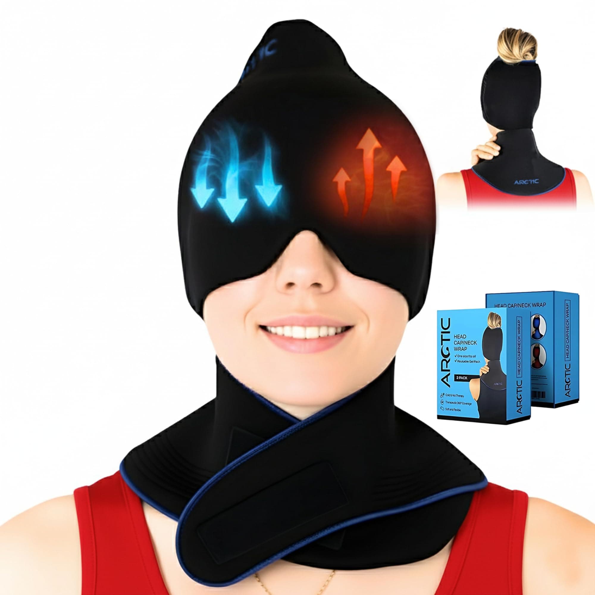 Head Cap and Neck Wrap Combo Pack | Cold and Heat Compression for Migraine, Headache, Pain Relief.