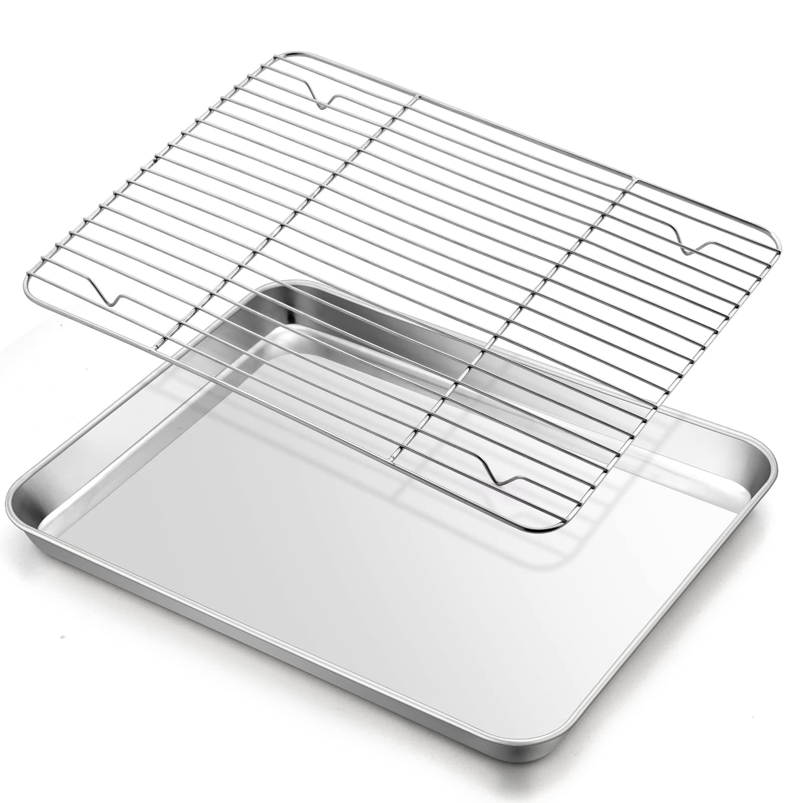 E-far Baking Sheet with Rack Set, 16”x12” Stainless Steel Cookie Sheet Pan for Oven, Rimmed Metal Tray with Wire Cooling Rack for Cooking Roasting Resting Bacon Meat Steak - Dishwasher Safe