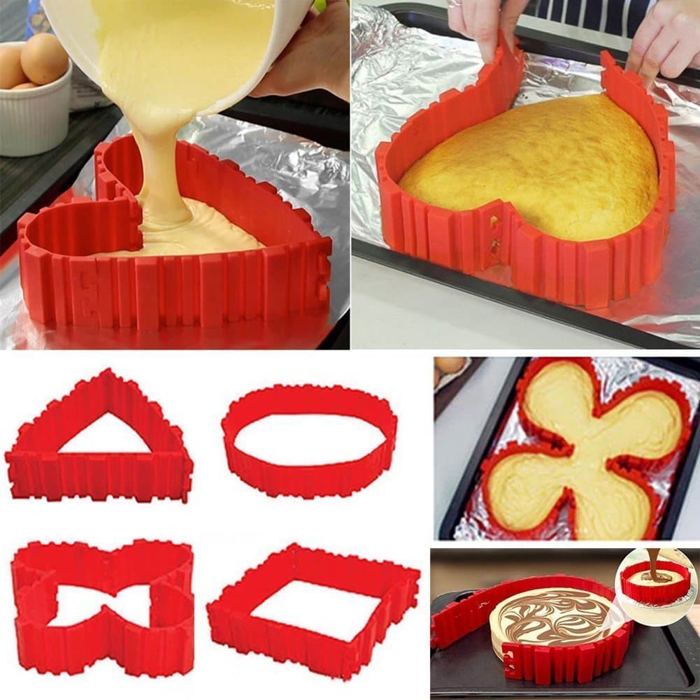 Silicone Nonstick Cake Mold 4PCS Mold Tools Cake Bae Pan Bake - Multi-Shapes: Heart, Round, Square etc Original Baking Mold