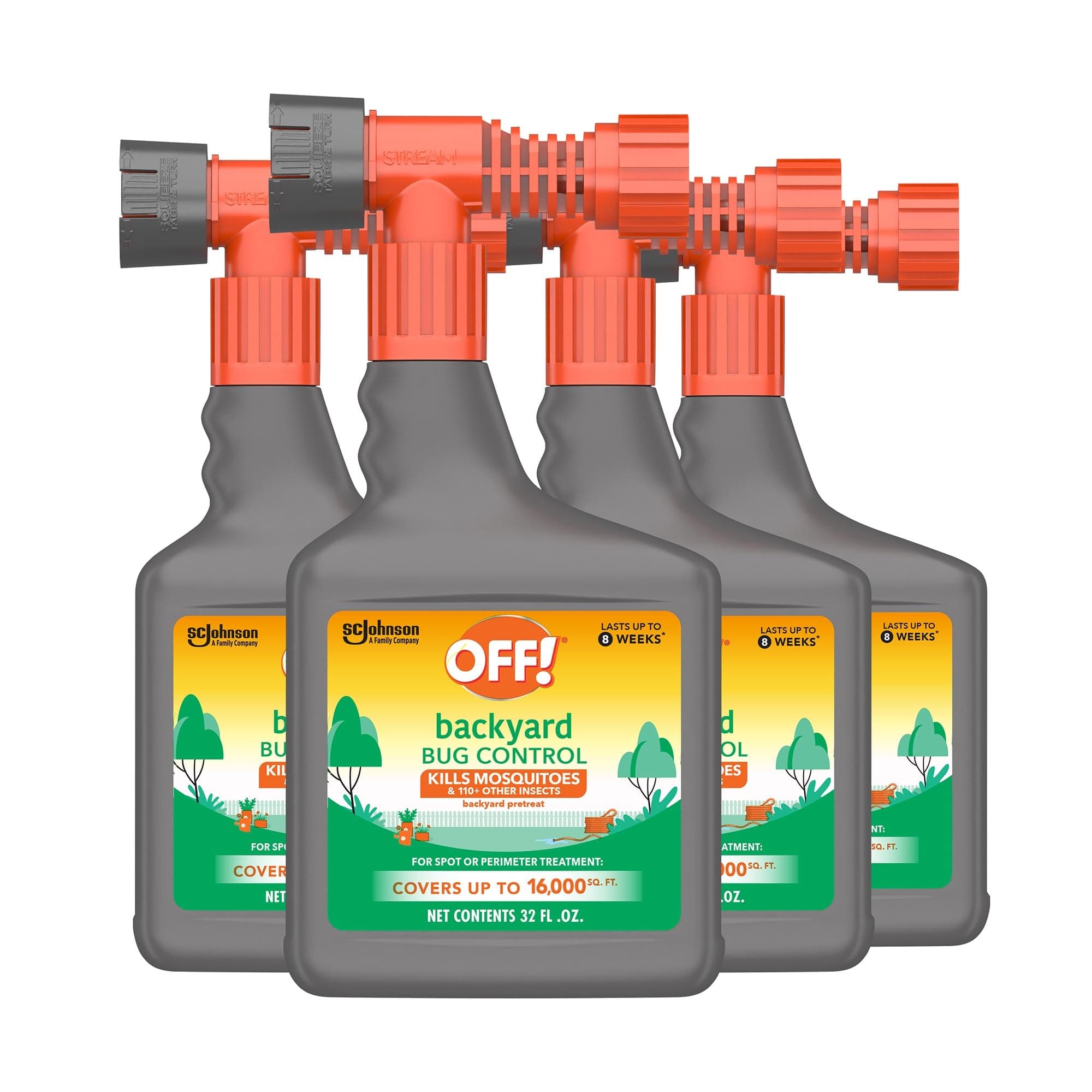 OFF! Backyard Bug Control Yard Pretreat Hose End Sprayer Kills and Repels Insects Covers up to 16,000 Square Feet Outdoor Use 32 Ounce (Pack of 4)
