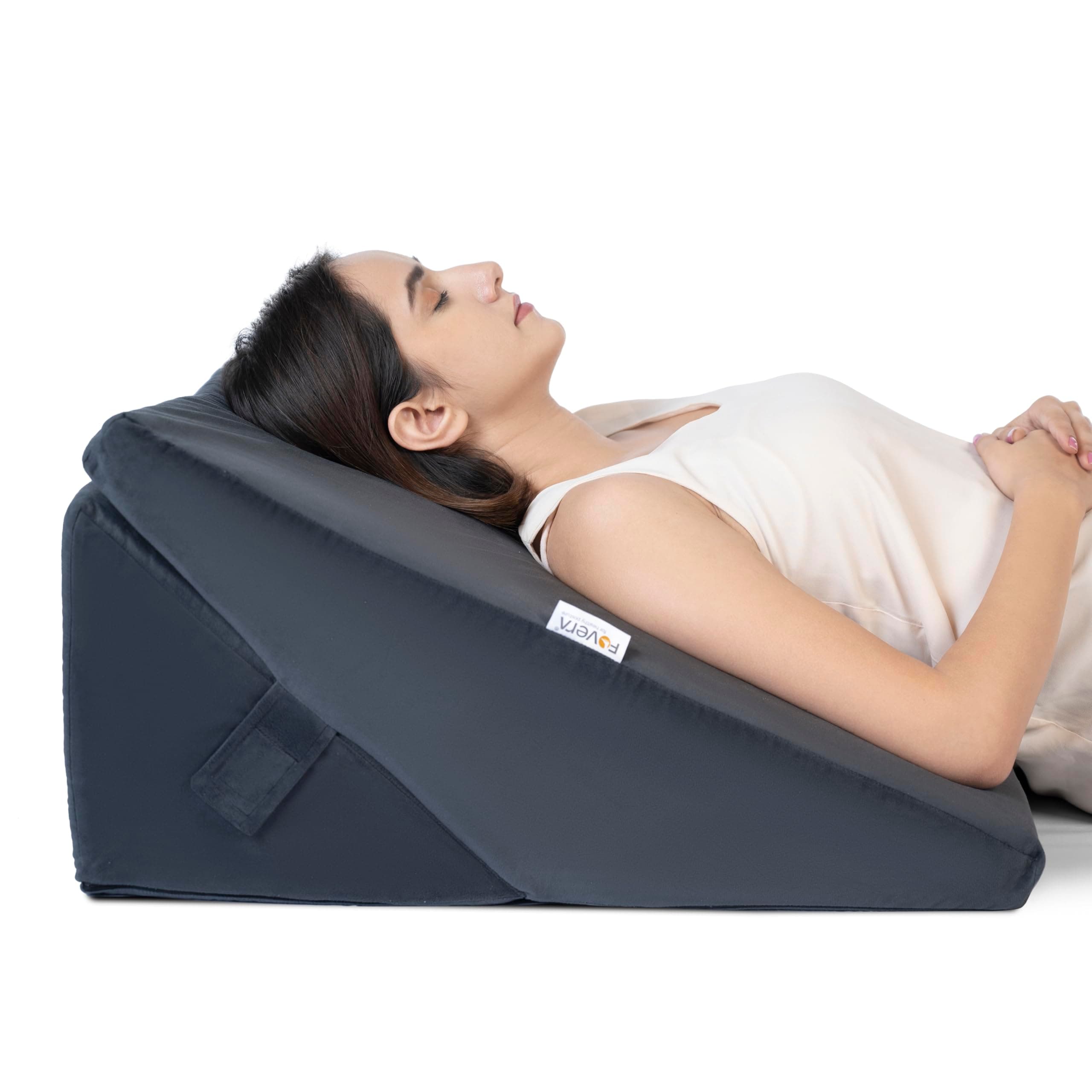 FOVERA Wedge Pillow for Back Support, Adjustable Memory Foam Bed Wedge Pillow for Sleeping, Acid Reflux, GERD, Snoring, Pregnancy, Post-Surgical Recovery (Velvet Dark Grey, XL - 24x24x12 Inch)