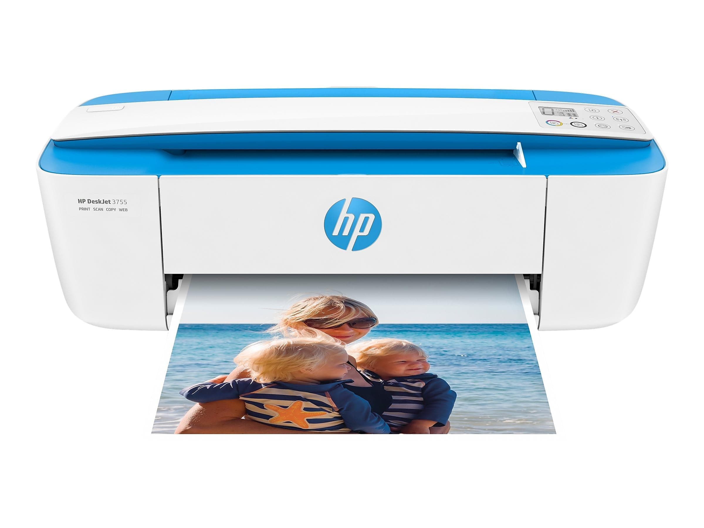 HP DeskJet 3755 Compact All-in-One Wireless Printer, Instant Ink, Works with Alexa - Blue Accent (J9V90A)
