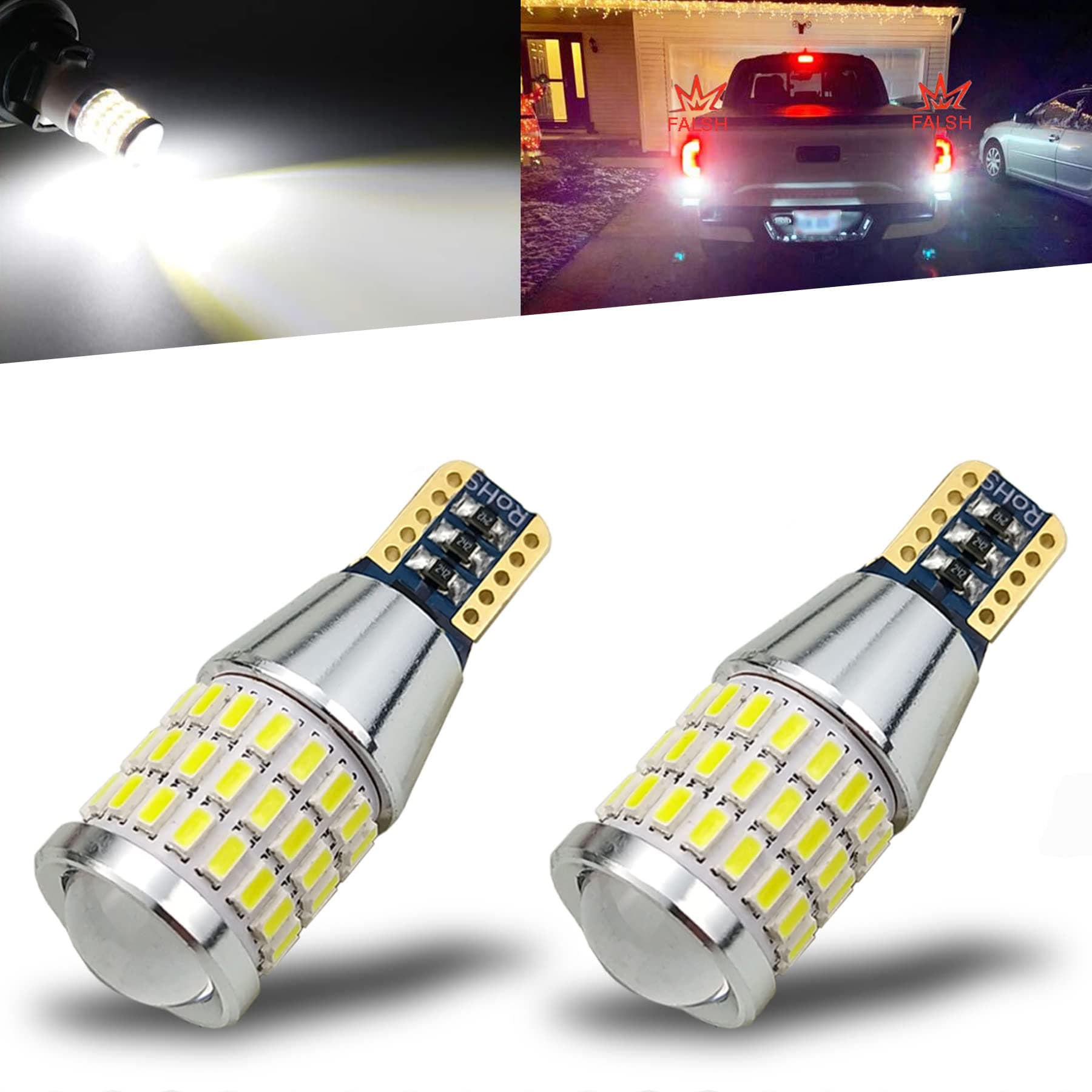 iBrightstar 9-30V Flashing Strobe Blinking LED Reverse Lights 912 921 W16W T15 906 LED Bulbs with Projector Replacement for Back Up Reverse Lights, Xenon White
