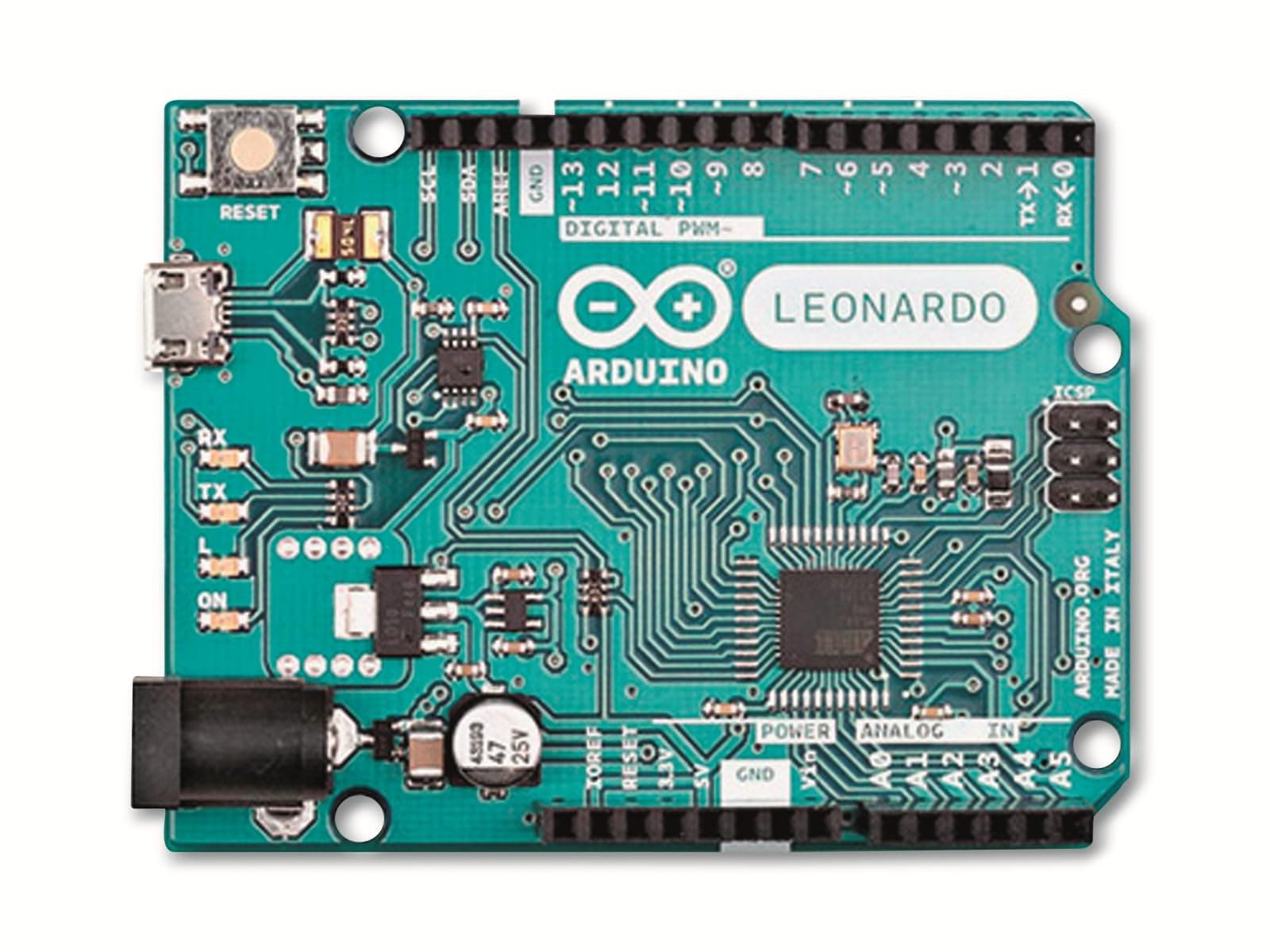 Arduino Leonardo with Headers [A000057] - ATmega32U4 Microcontroller, 16MHz, 20 Digital I/O Pins, 7 PWM, USB HID Support, Built-in USB Communication, Compatible with Arduino IDE for Custom Projects