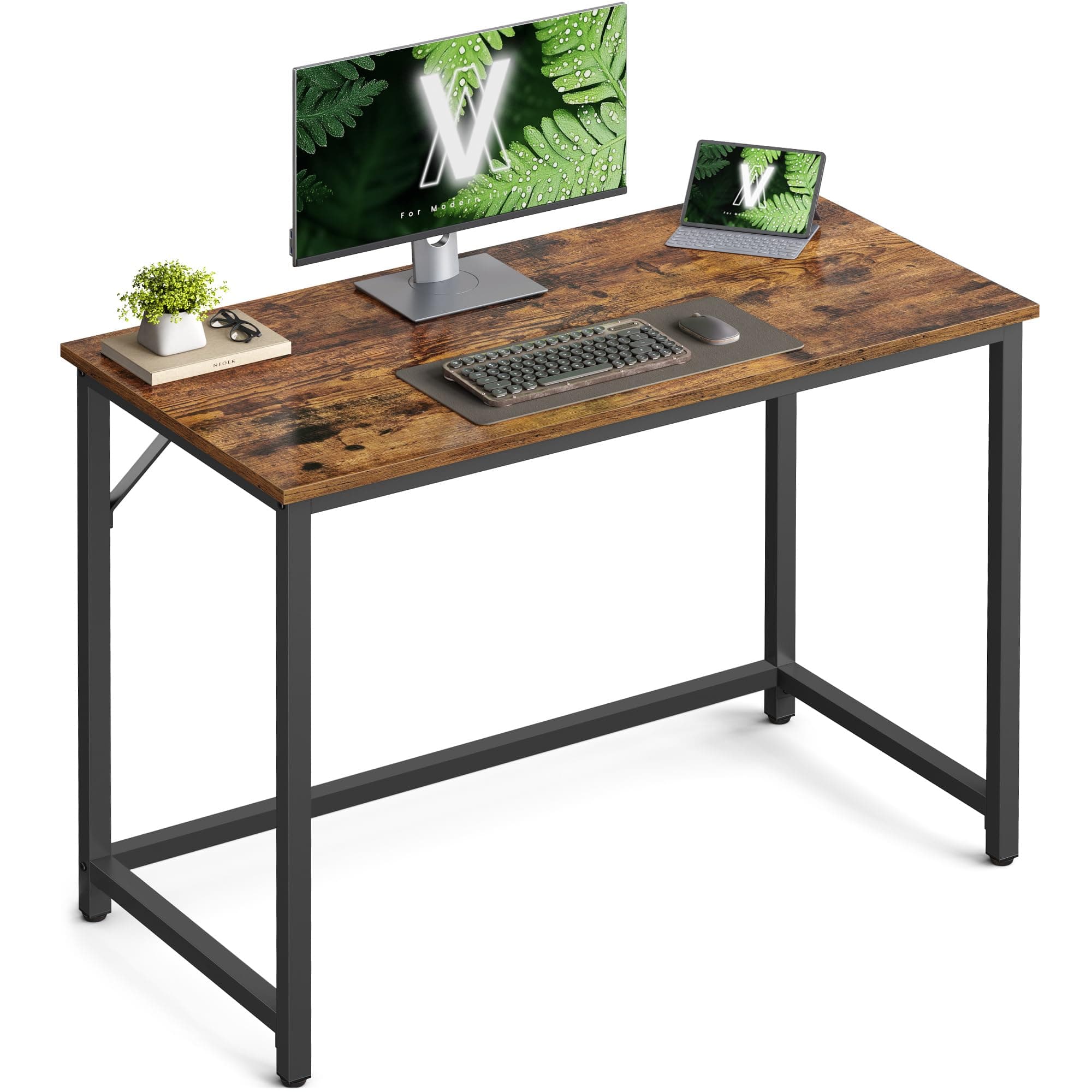 Vasagle Writing Desk, Computer Small Office Table, 100 X 50 75 cm, Study, Home Office, Simple Assembly, Steel, Industrial Design, Rustic Brown + Black Lwd41X