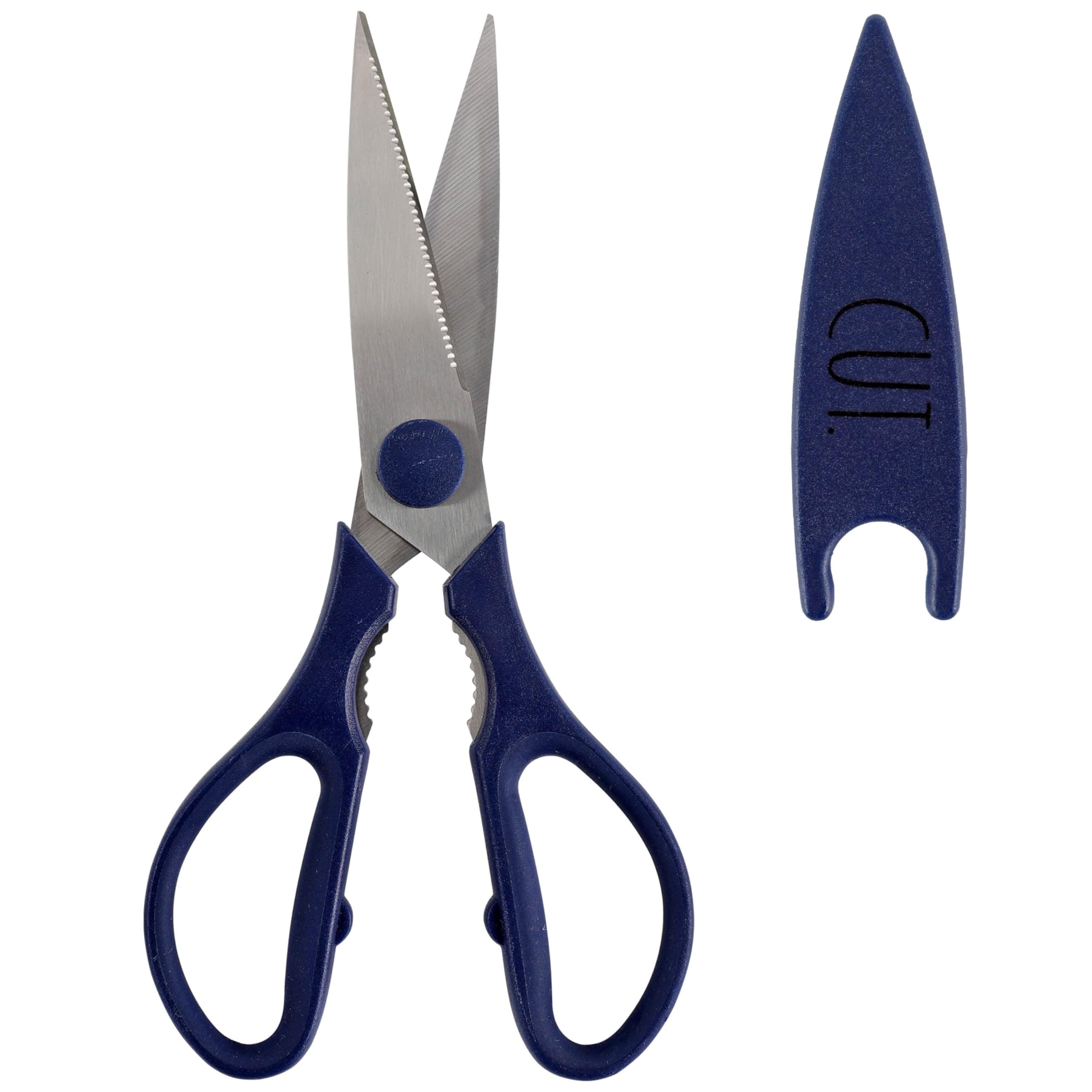 Kitchen Scissors- Stainless Steel Kitchen Shears, Cooking Scissors for Cutting Meat, Chicken, Herbs and Produce with Blade Cover and Soft Grip Handles (Blue)