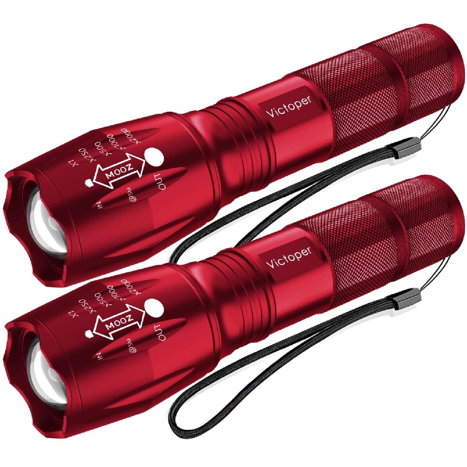 Victoper LED Flashlight 2 Pack Red, Bright High Lumens Tactical Flashlights High Lumens with 5 Modes, Waterproof Zoomable Flash Light for Outdoor, Gifts for Father's Day Camping Essentials Gear