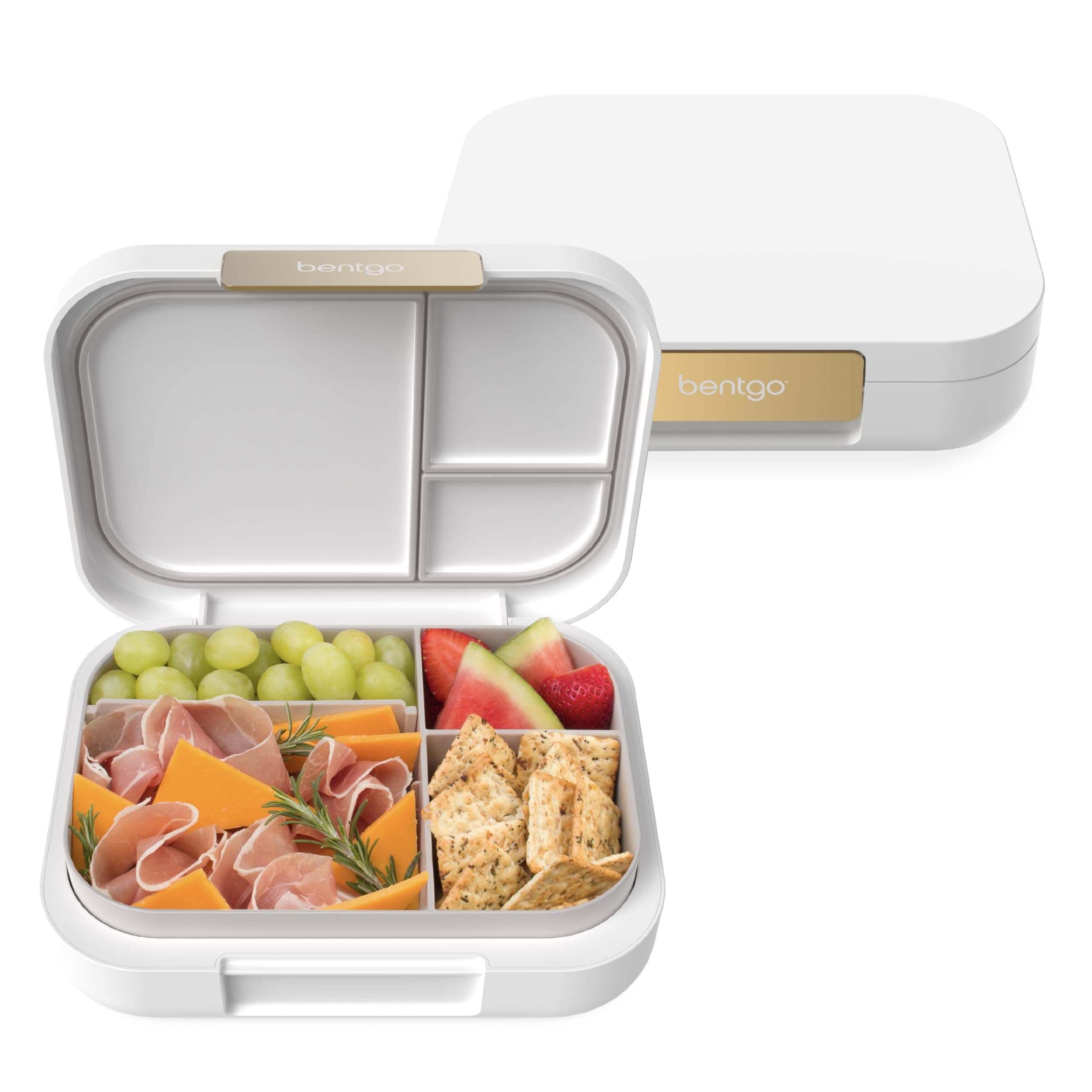 Modern - Versatile 4-Compartment Bento-Style Lunch Box, Leak-Resistant, Ideal for On-the-Go Balanced Eating - BPA-Free, Matte Finish and Ergonomic Design (White)