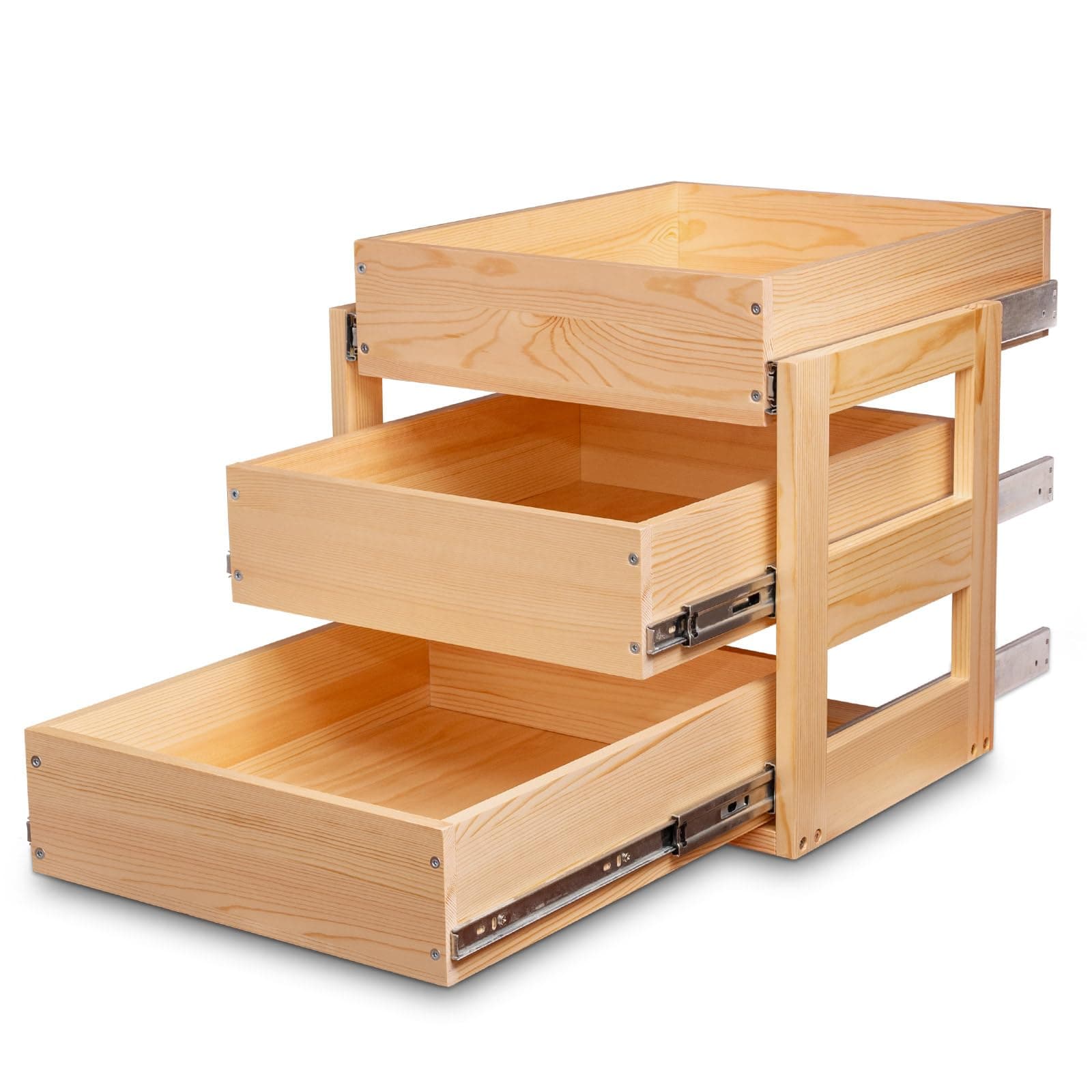 Pull Out Drawers For Cabinets, 20''W×21''D×19''H Soft Close Slide Out Wood Shelves Storage Organizer for Kitchen, 3-Tier, Finished, Heavy-Duty, Bottom Assembly