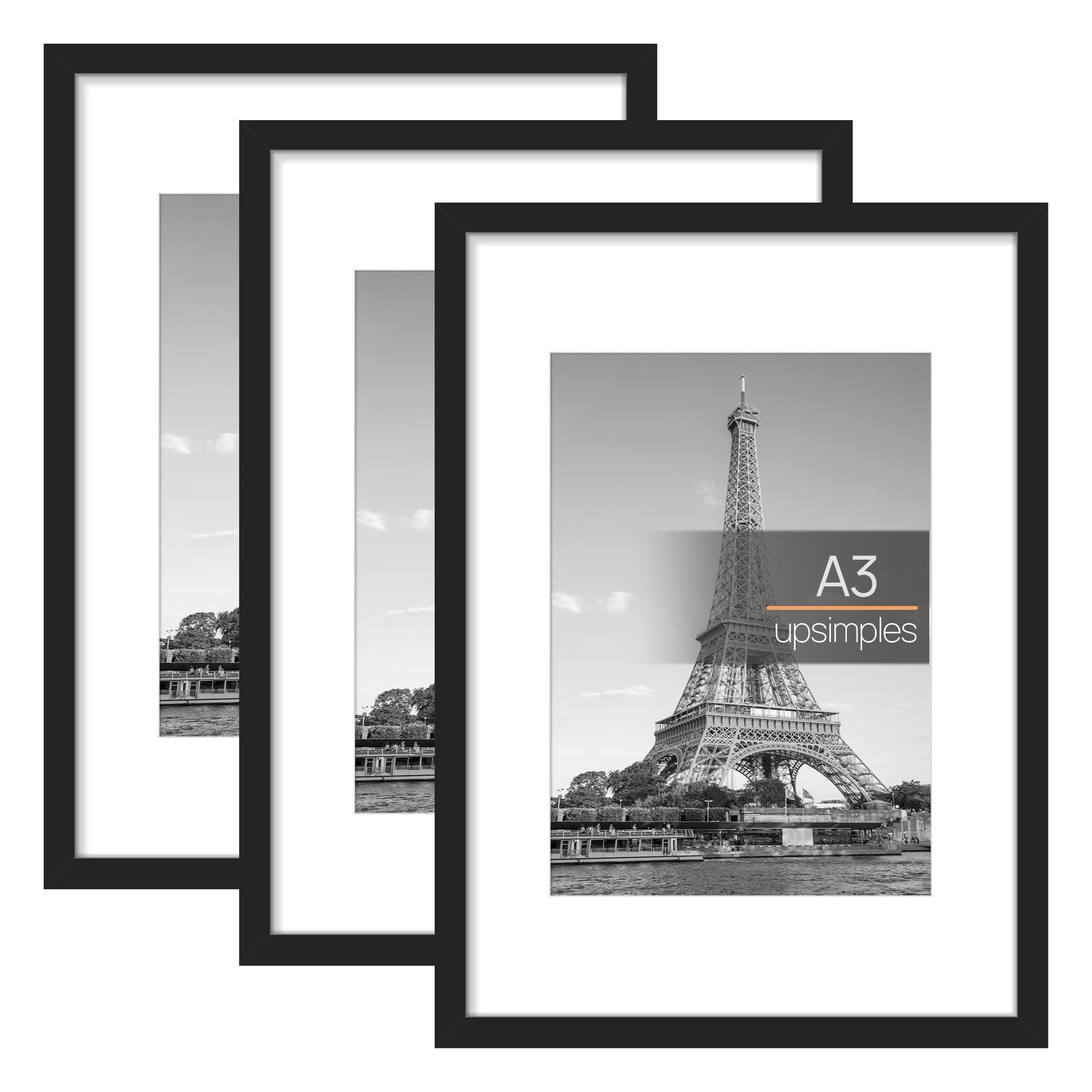 upsimples A3 Picture Frame, 3 Pack Black Photo Frame, Wall Hanging Picture 29.7 x 42cm