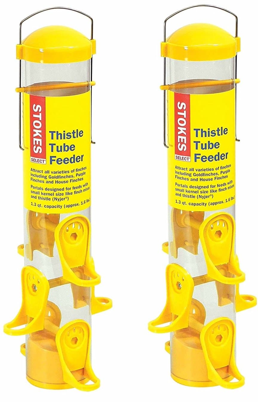 (2 Pack) Stokes Select Thistle Tube Bird Feeder with 6 Feeding Ports, Yellow, 1.6 Pound Capacity