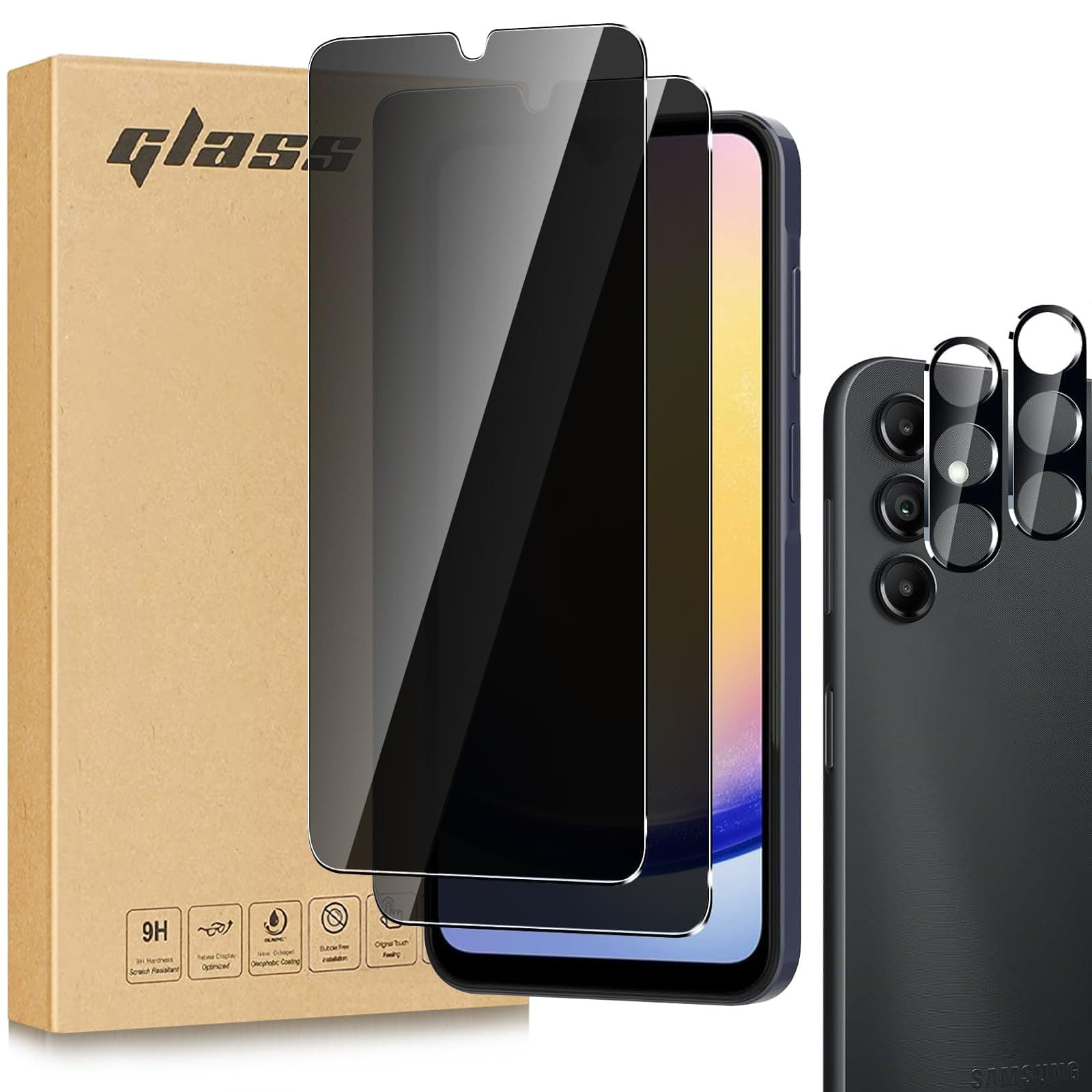 [2 +2 for Samsung Galaxy A25 5G Privacy Screen protector with careme les[Protect privacy][Scratch resistant][Anti Fingerprint][Bubble-Free][Easy installation]