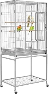 Metal Large Bird Cage Parrot Parakeet Cage w/Stand for Small Parrot Cockatiel Sun Parakeet Lovebird Budgie Finch Canary Green Cheek Conure, 54inch