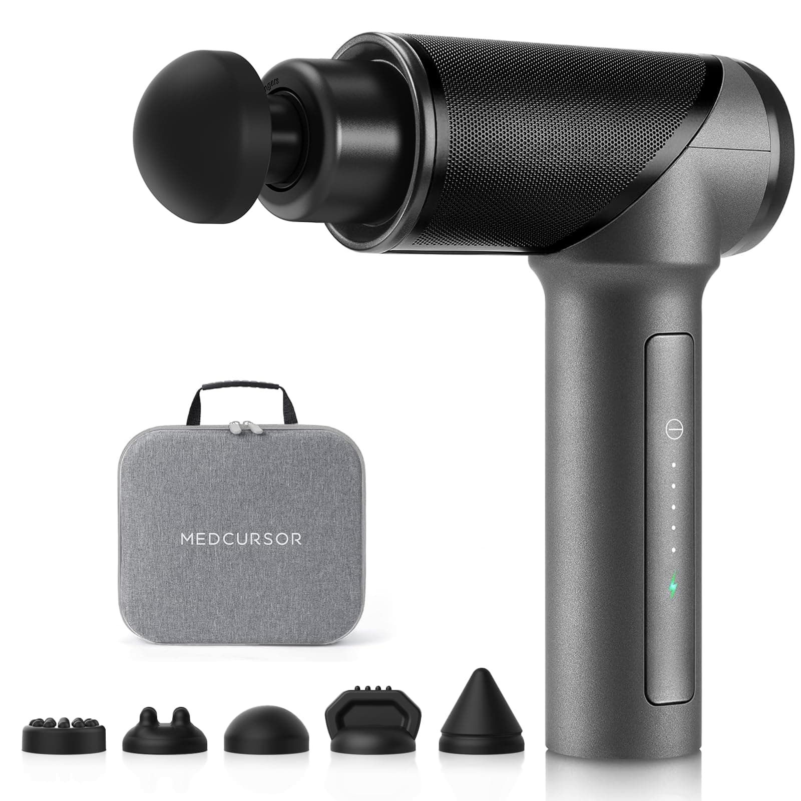 Medcursor Massage Gun - High Intensity Brushless Motor, Handheld Percussion Deep Tissue Massager with 6 Massage Heads for Sore Muscle and Stiffness, Valentines Day Gifts (Gray)