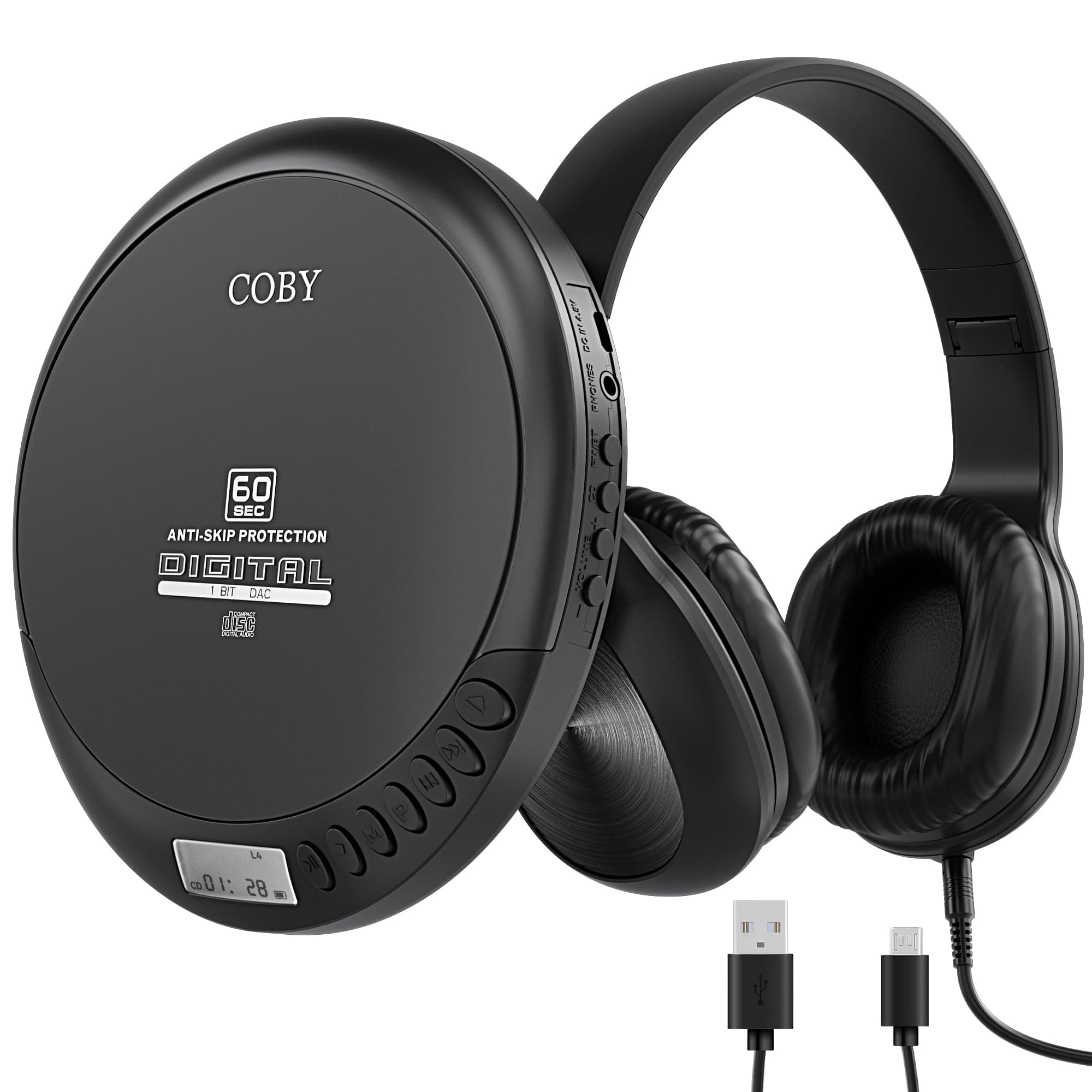 Coby CD Player Portable CD Player with Headphones, 60-Sec Anti-Skip Discman Compact Disc Portable CD Player for Car, Foldable Headset for Travel or Home Use