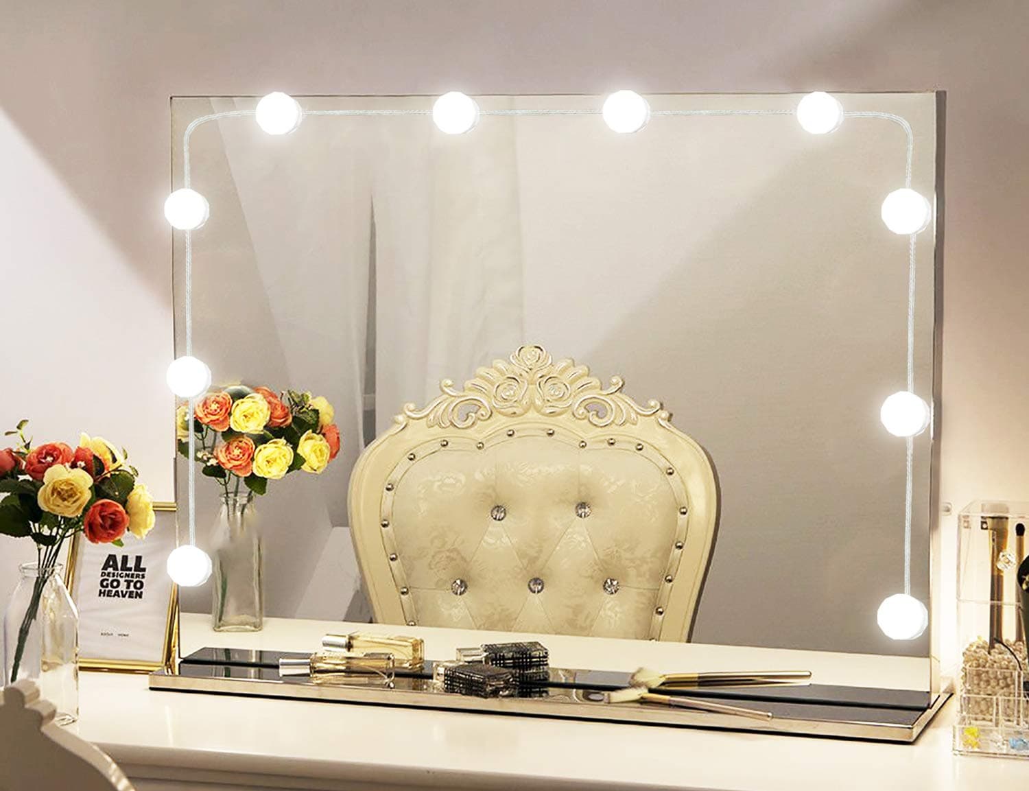 Vanity Mirror Lights Kit Hollywood Style 10 Dimmable LED Light Bulbs Warm White to Daylight Tunable, Linkable Lighting for Makeup Vanity Table Set / Dressing Room (Mirror Not Included)