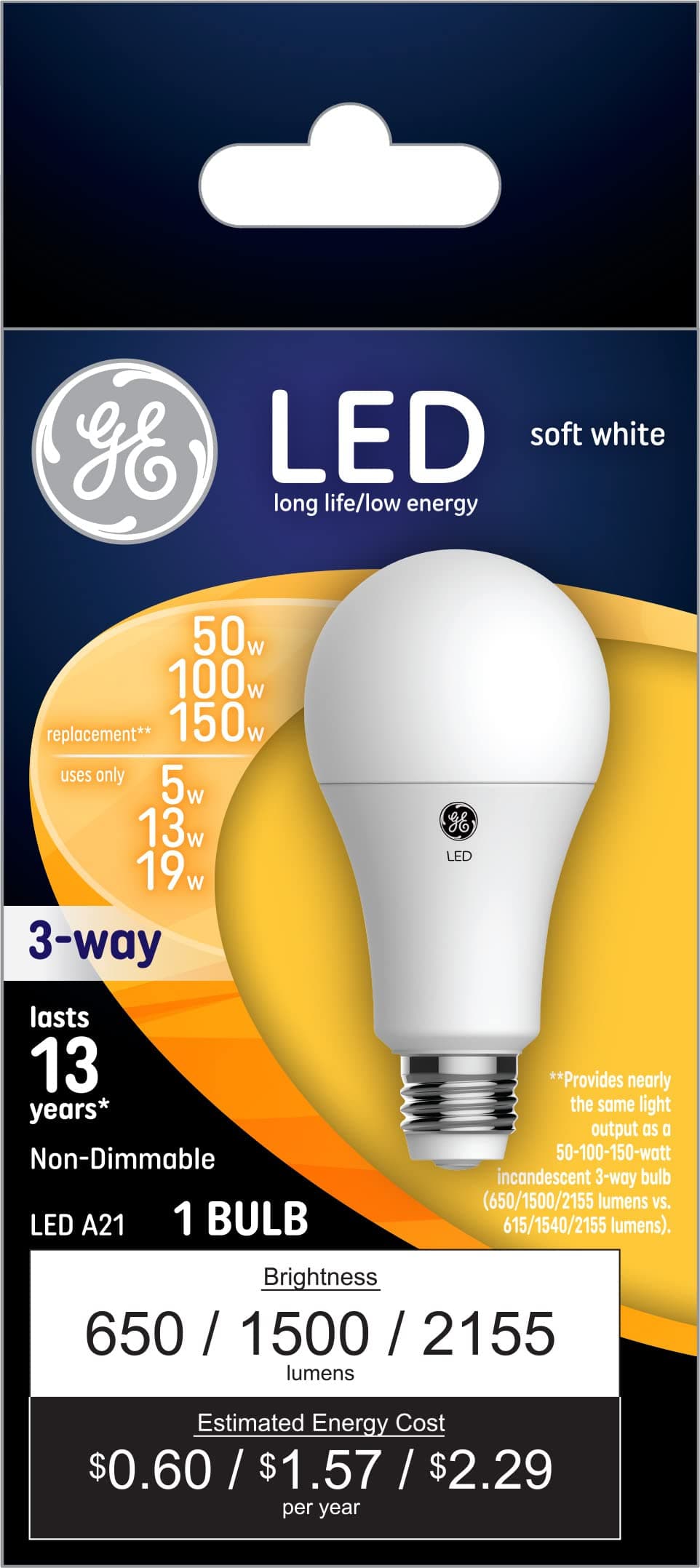 3-Way LED Light Bulb, 5/10/19 Watt (50/100/150 Watt Eqv) Soft White, A19 General Purpose Light Bulb