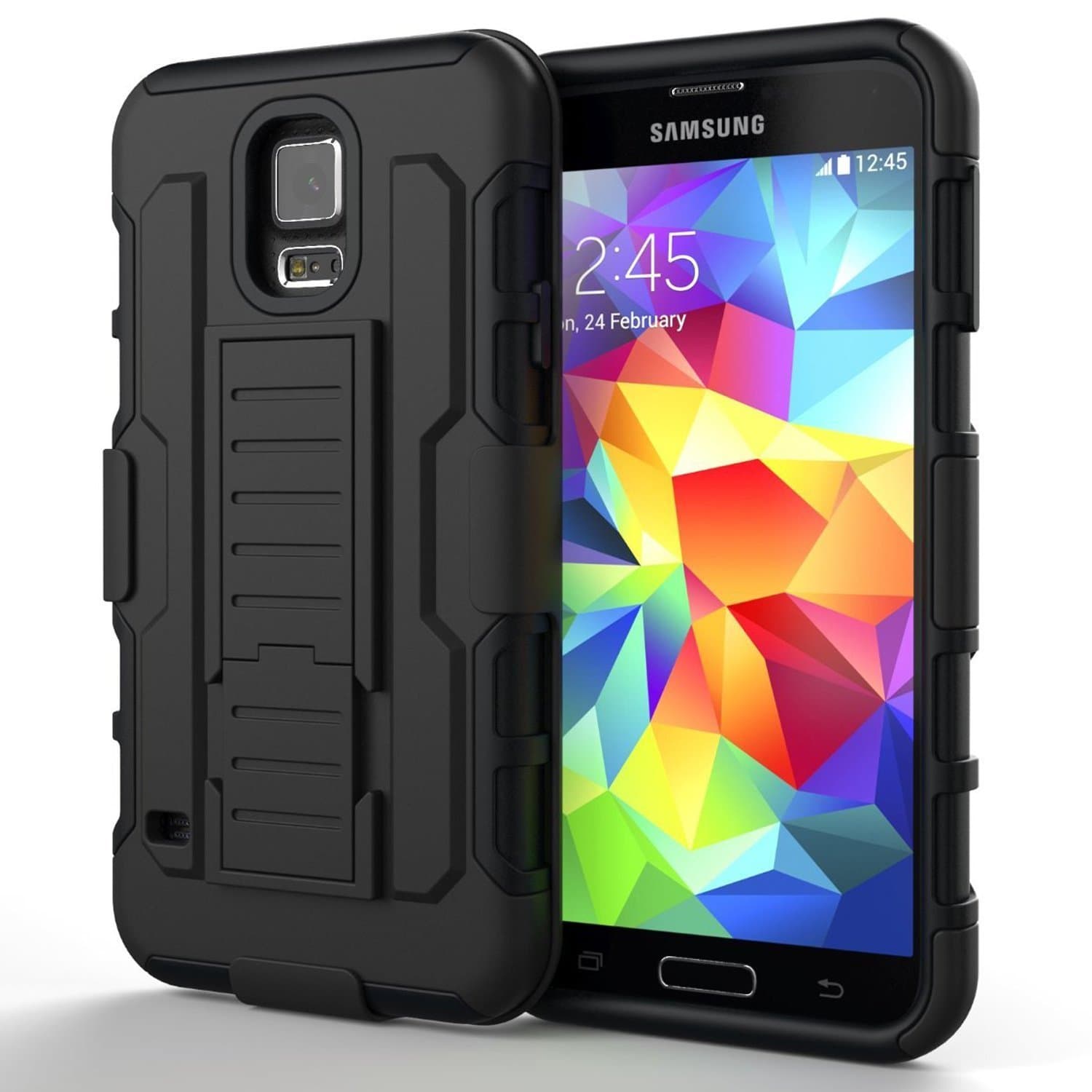 S5 Case, Galaxy s5 Case,GOODEX 3 in 1 Combo Ultra Protection Case BLACK Shockproof Drop Proof Rugged Dual Layer [ARMO case] with Belt Clip Holster Kickstand [Heavy Duty] For Samsung Galaxy S5 i9600 SV GS5