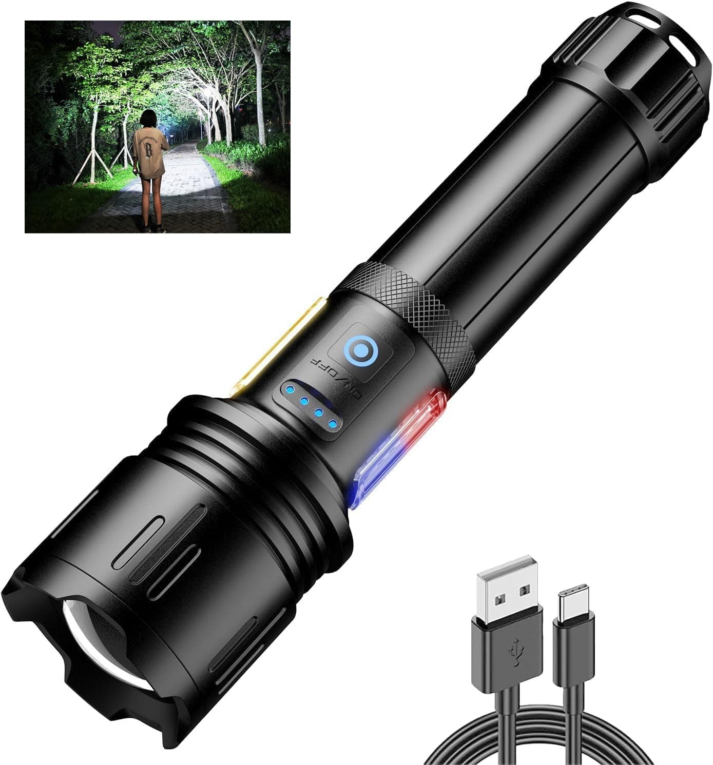 – Skylla 30000 High Lumens Torch Light,LED Rechargeable Handheld Flashlight,10 Lighting Modes Flashlight with COB Work Light,Zoomable Waterproof Flashlights for Camping Hiking Emergency,Fishing