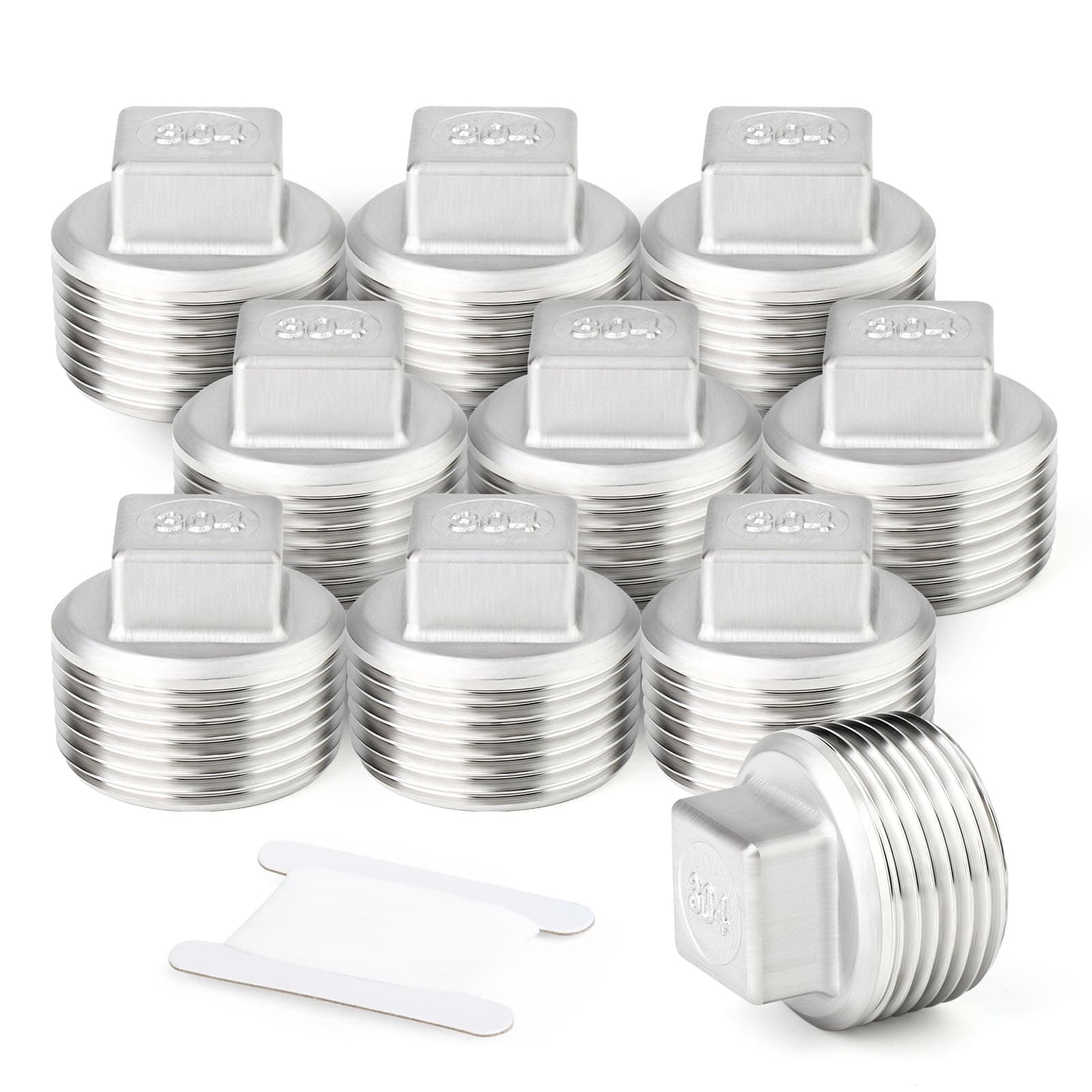 ERGAOBOY 10 Pcs 1/8" BSP Male Outer Square Thread Socket Pipe 304 Stainless Steel Plug Fitting