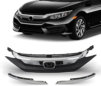 PartsFlow Front Bumper Grille Upper Grill With Chrome Trim For 2016 2017 2018 Honda Civic HO1213117