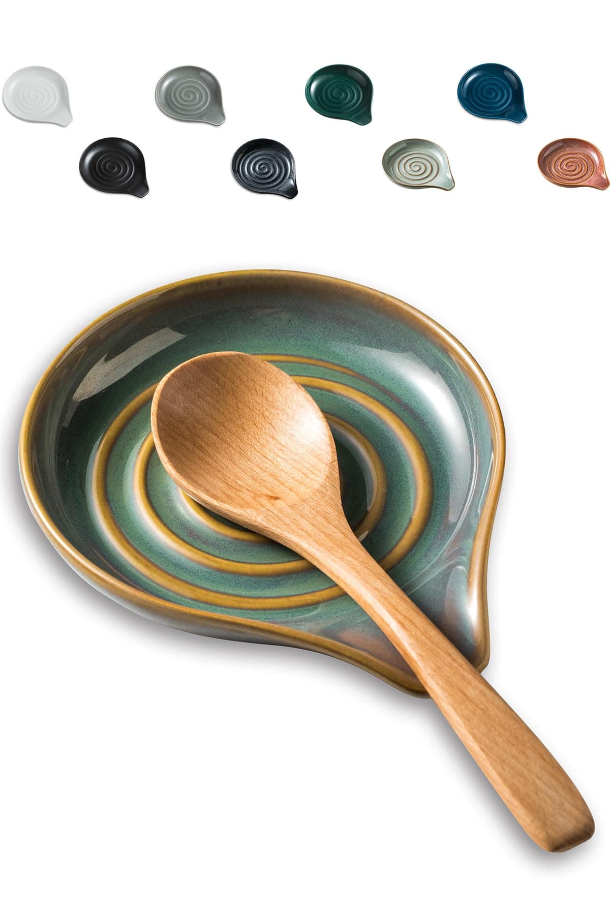 Spoon Rest for Kitchen Counter,5" Spoon Holder for Kitchen Counter Stove Top Ceramic Spatula Holder for Ladle, Spatula, Spoons or Tongs, Christmas Decor, Unique Green