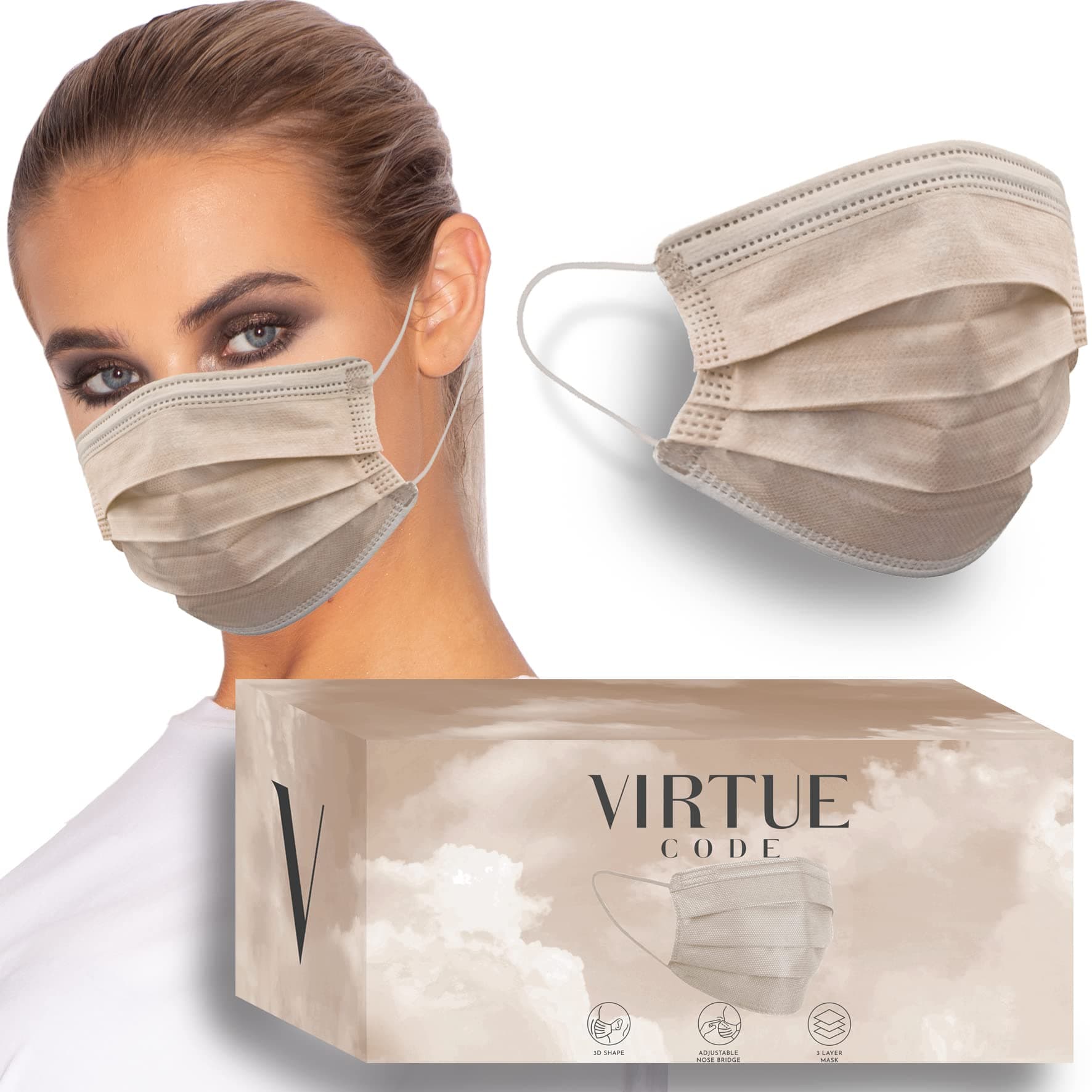 On The Go Curved Face Masks - Soft 3 Ply Comfort 50 Disposable Face Masks
