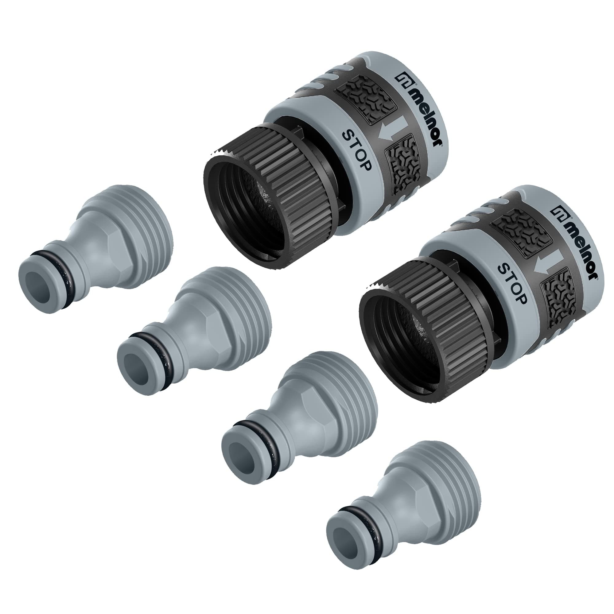 65175AMZ 6 Piece Quick Connect Starter Set Connector Bundle, Product Adapter, Product End Connector, Black, Grey