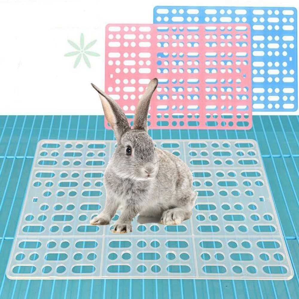 Misyue 2 Pieces Pack Rabbit Mats for Cages Plastic Small Animal Cage Hole Mat Prevent Little pet Skin Disease with 4 Fixed Tabs （Blue