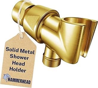 HammerHead Showers® All Metal Handheld Shower Head Holder - Brushed Gold - Adjustable Shower Wand Holder with Universal Wall Hook Bracket and Brass Pivot Ball - Hand Held Shower Head Holder