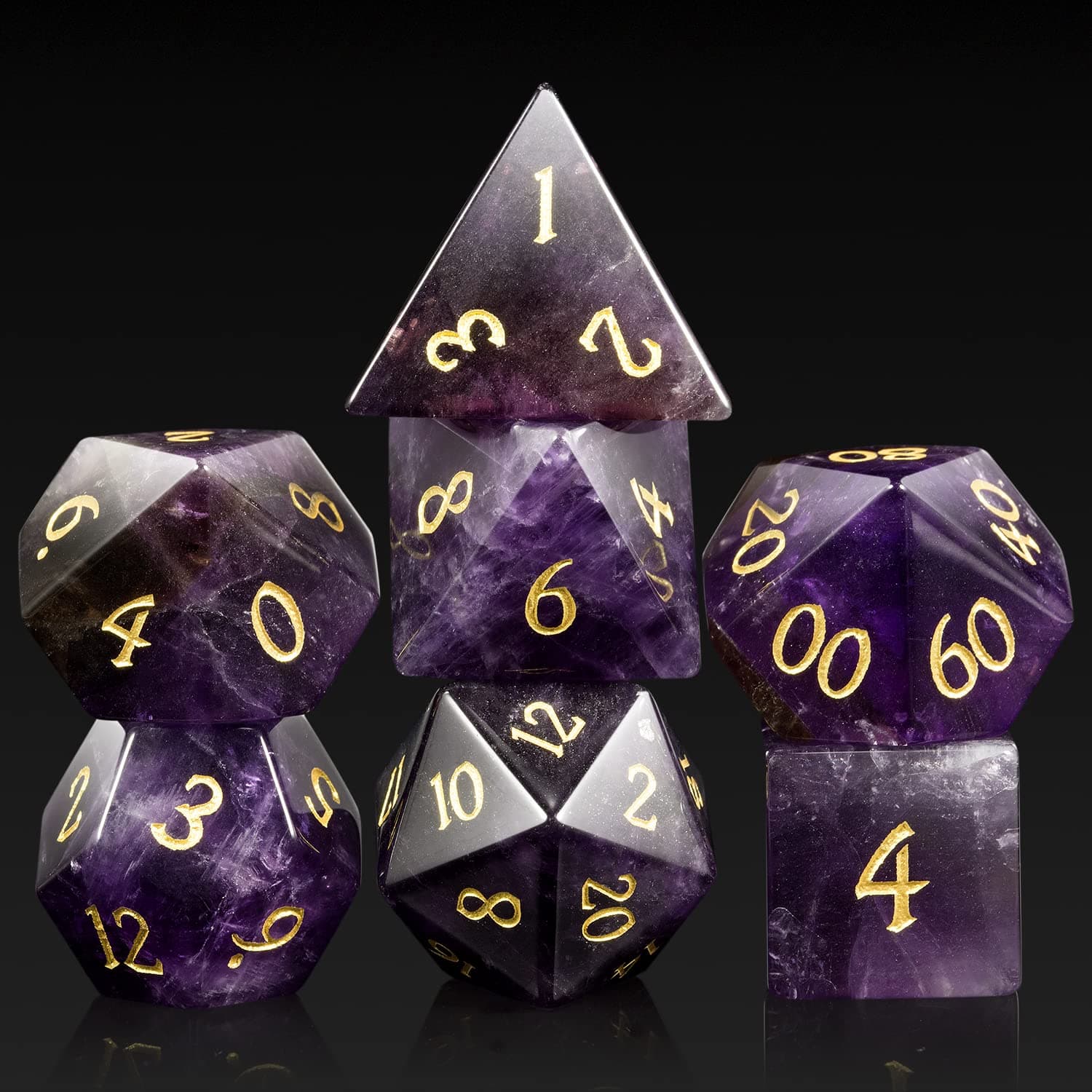 DNDND Amethyst Crystal DND Dice Set with 7 Gem D&D Dice with Gorgeous Gift Case for Dungeons and Dragons Tabletop Games(Athyst)