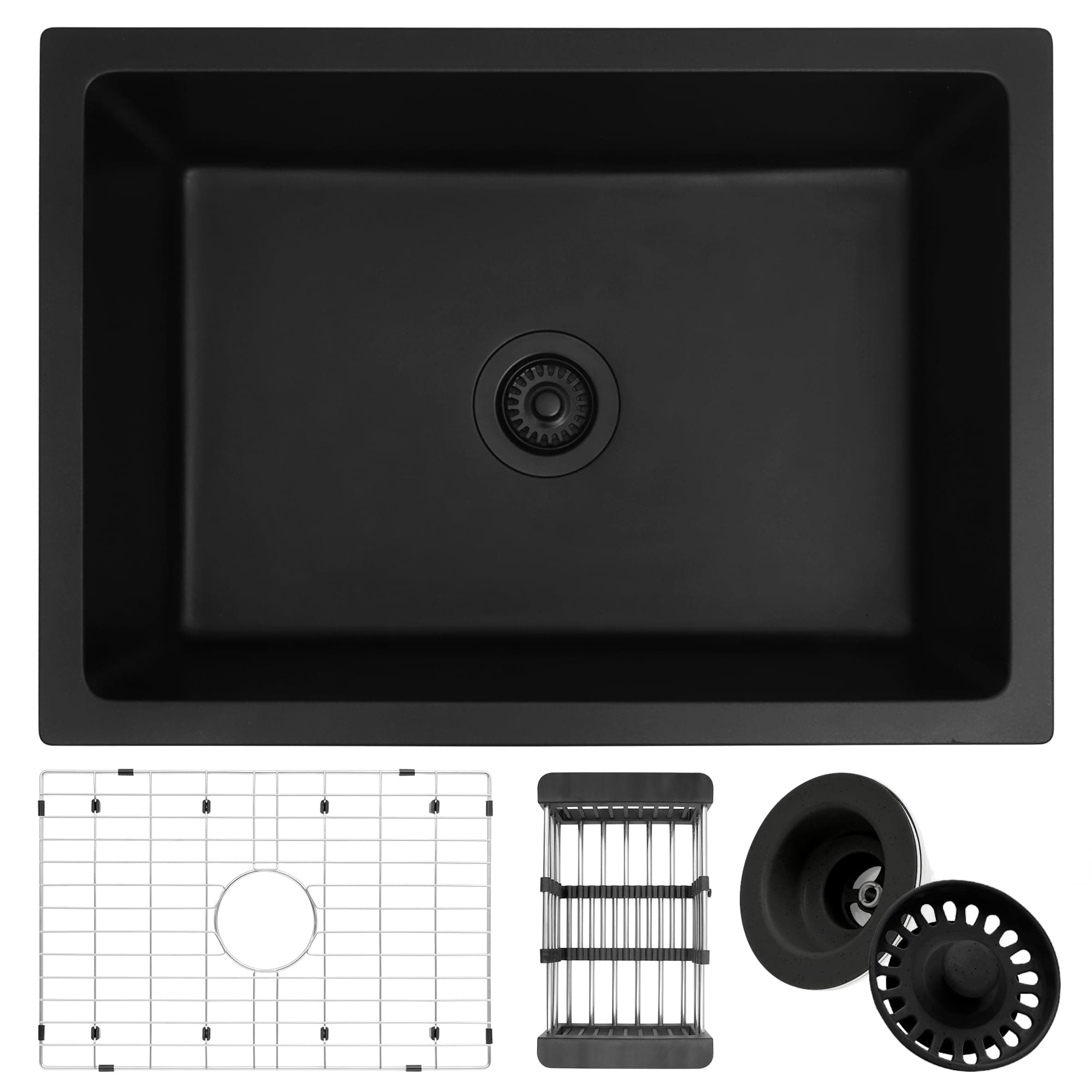Black Undermount Kitchen Sink, 27" x 18" x 9" Matte Black Granite Composite Kitchen Sinks, 2718 Single Bowl Small Kitchens Sink with Accessories