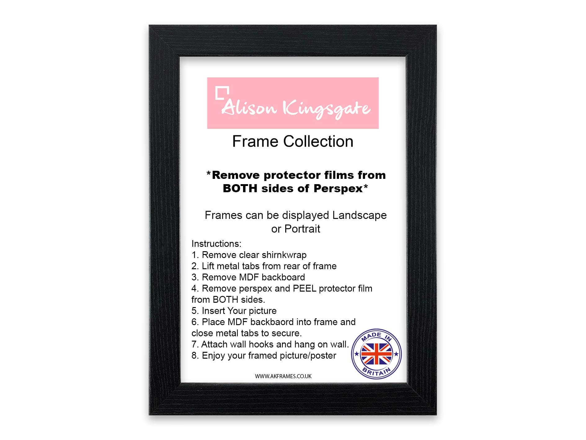 Modern 8x10 Photo Frame Black with Safe Perspex Front & Wall Hanging Hooks - Use As 10x8 Picture Frames - Wooden 8 x 10 Frame (10" x 8" (25.4 x 20.3cm), Black)
