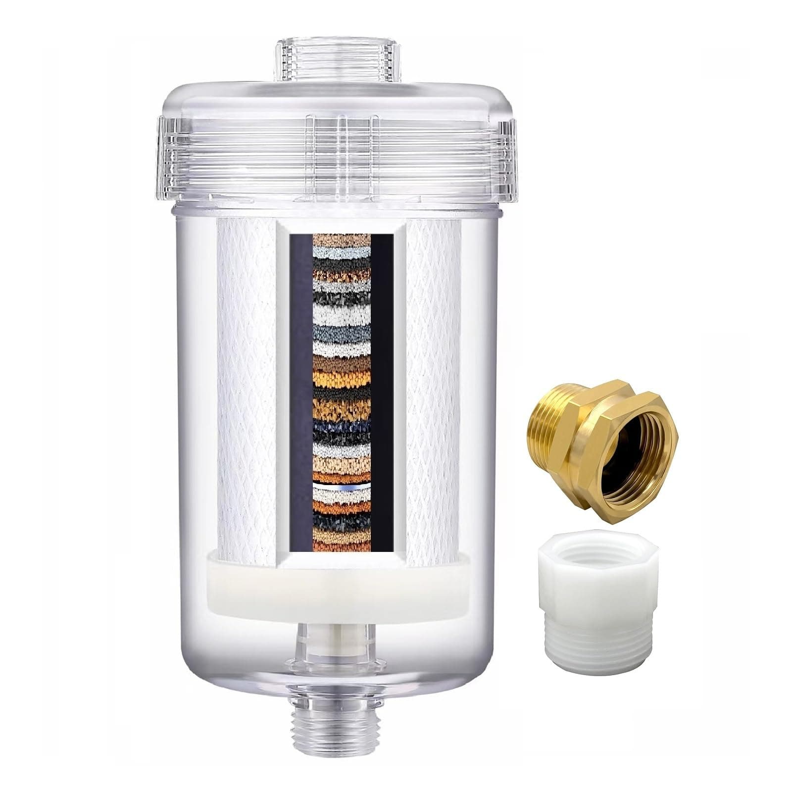1 Micron High Density Washing Machine Water Filter, Washer Water Filter System, For Washing Machine, Heater, RV, > 99.5% Removes Chlorine Fluorine,Heavy Metals, Reusable ACF Shower Filter