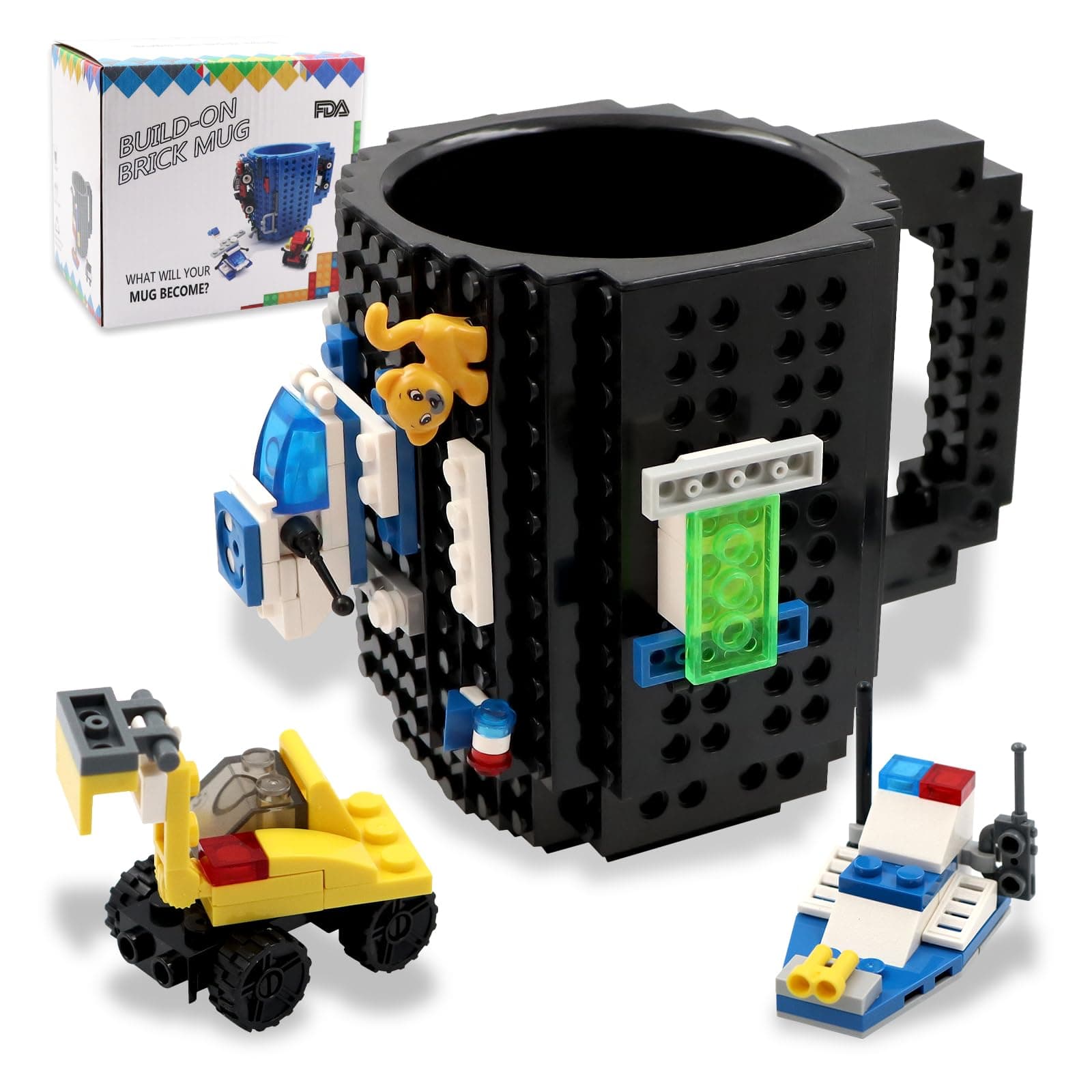 Build on Brick Mug Sets, Coffee Cup, Valentines Easter Fathers Day Birthday Present Christmas Santa Gifts for Men Dad Him Adult Teacher Friend