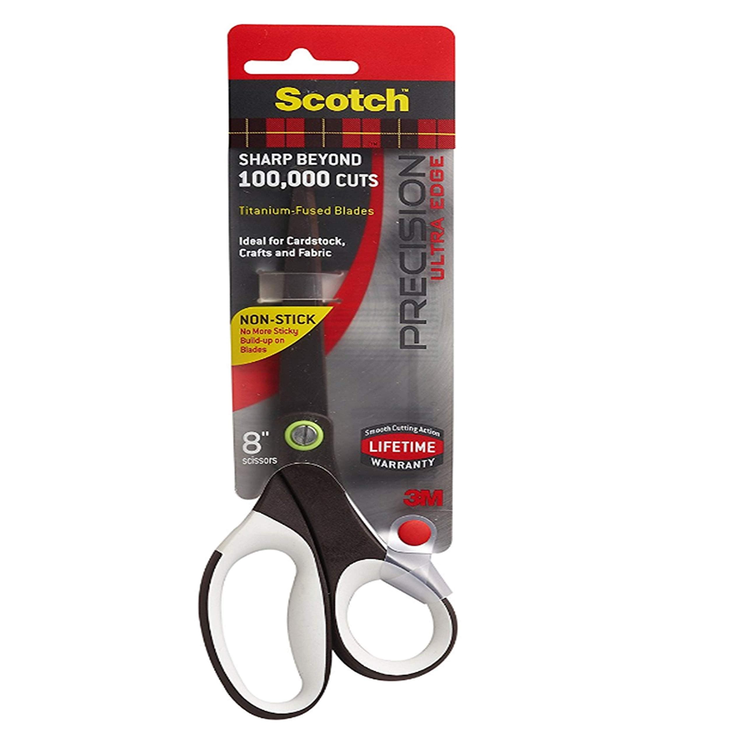 3M Scotch Titanium Scissors | 8" Multipurpose | Easy-Clean, Non-Stick Blades | Ergonomic Handles | for Fabric, Crafts, Tapes, General use