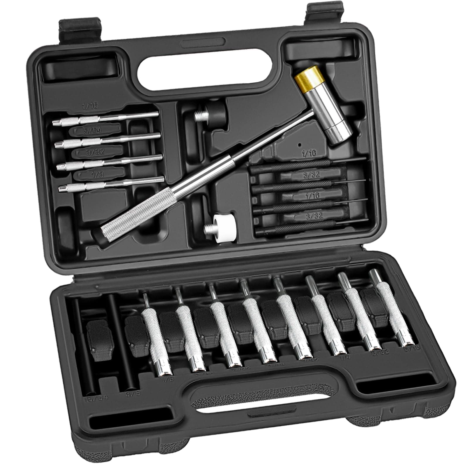 BESTNULE Punch Set, Punch Tools, Roll Pin Punch Set, Made of Solid Material Including Steel Punch and Hammer, Ideal for Machinery Maintenance with Organizer Storage Container (Without Bench Block)