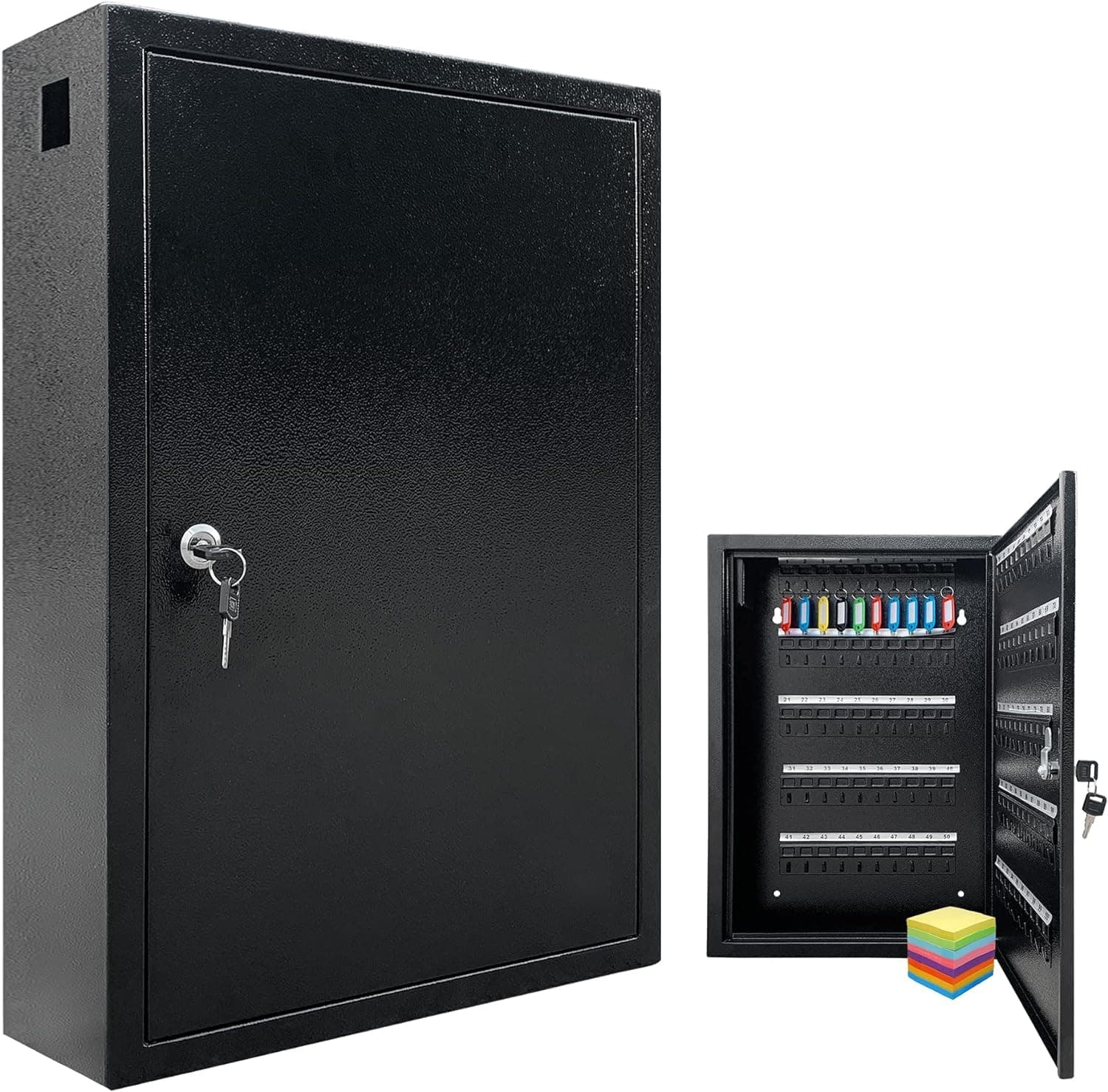 64-Hook Wall-Mount Key Cabinet Lock Box, Heavy-Duty Galvanized Steel Key Organizer with Tags & Labels, Numbered Key Storage Locker for Home, Office, Hotel