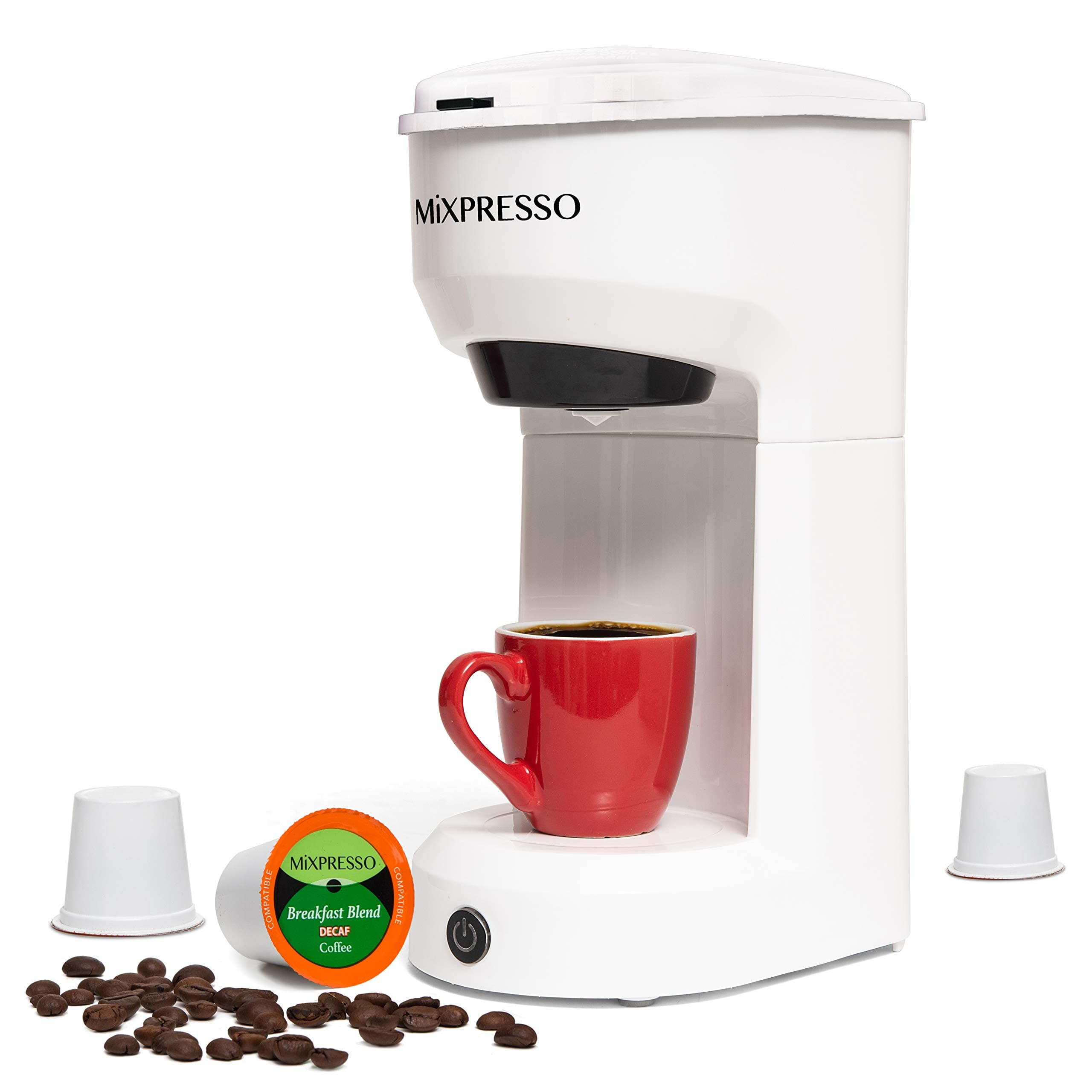 2-in-1 Single Serve Coffee Maker - K-Cup & Ground Coffee Compatible - Fast 2-3 Min Brewing - Compact 14oz White Coffee Machine for Home Office