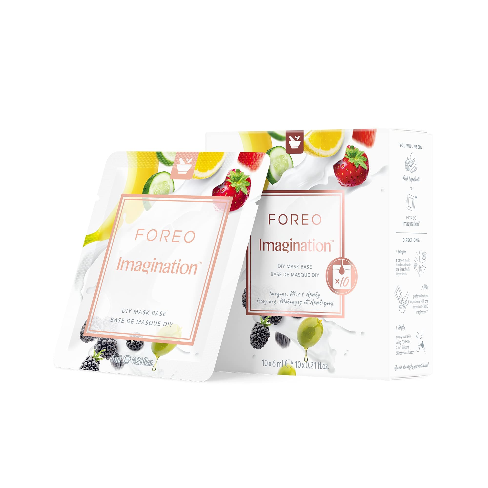 FOREO Imagination DIY Face Mask Base (10 sachets x 0.21 Fl. Oz.) For All Skin Types + Mini Cookbook, Absorption-Enhancing, Antioxidant Rich, Hydrating, Clean & Safe Formula