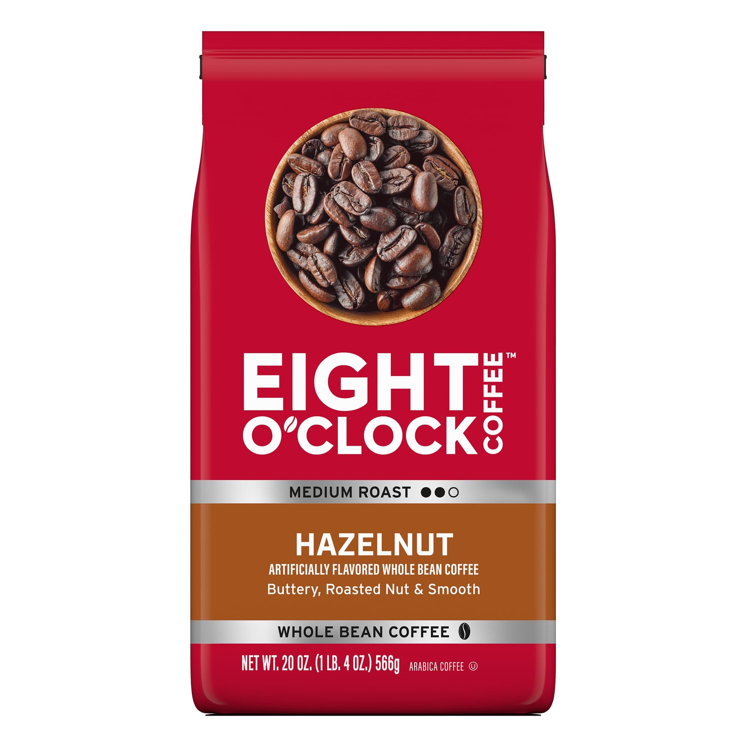 Eight O'Clock Coffee Hazelnut Whole Bean Coffee, Medium Roast, 20 Ounce (Pack of 1) - Buttery, Smooth & Nutty
