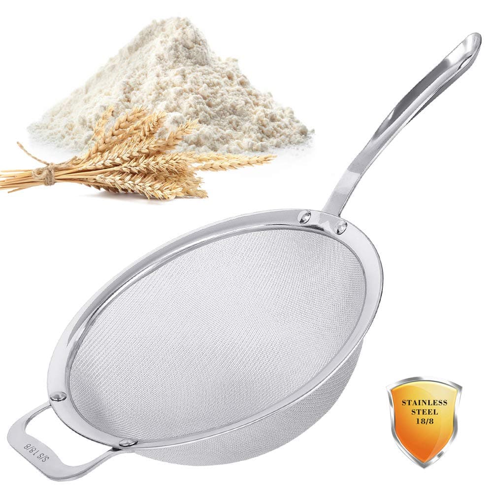 Stainless Steel 18/8 Mesh Strainer, 30 Mesh Extra Fine Quinoa Sieve, with Solid Sturdy Handle, 9" Large Flour Filter with Wider Hook