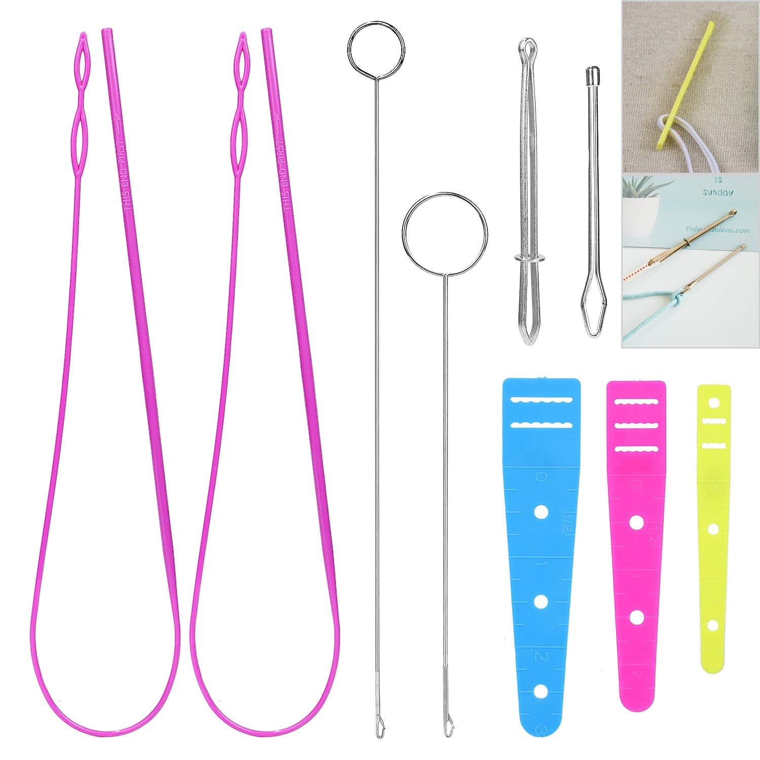 9 PCS Threader Tools for String, TEOYALL Easy Threader Drawstring Replacement Kits, Flexible Drawstring Threader, Loop Turner Hook, Flat Elastic Cord Threader, Metal Tweezers