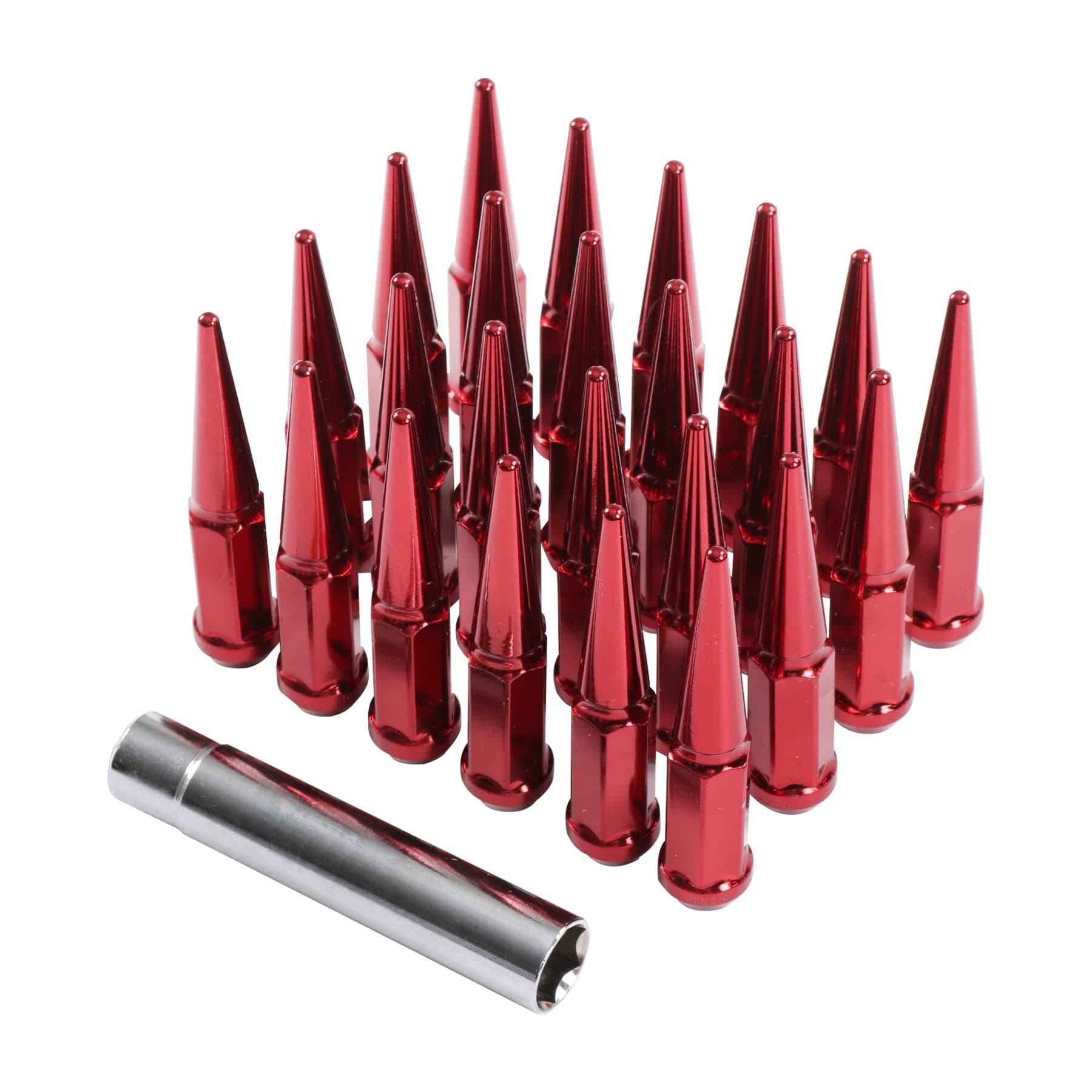 JDMSPEED Red 14x1.5 Spike Lug Nuts (24pc) 4.5 Tall Fits 6 Lug GMC Chevy Ford Vehicles