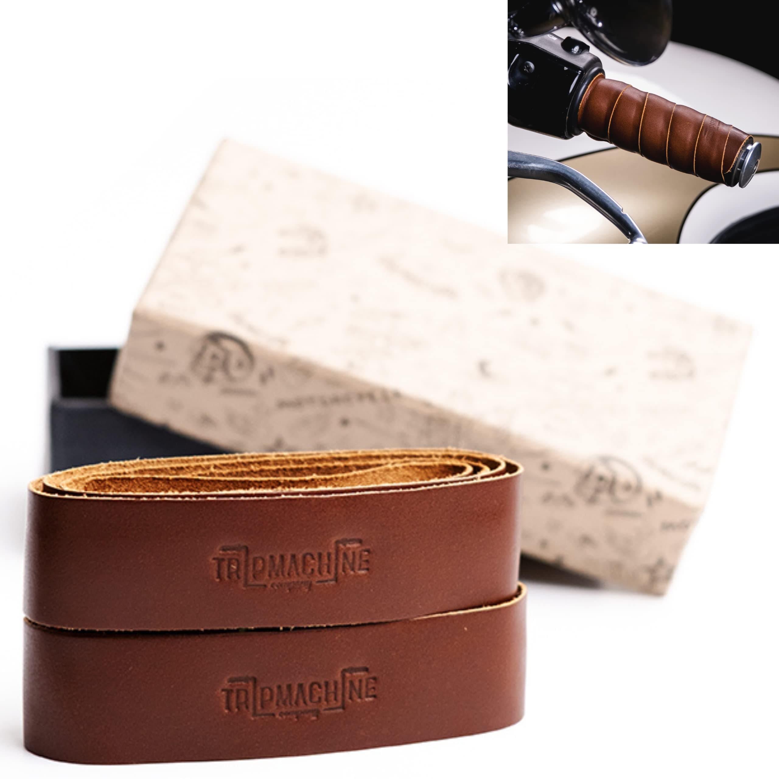 Motorcycle Handle bar Leather Grip Wraps - Universal Grips Accelerator Custom Cover wrap Set for Bike Handlebar (Cognac)