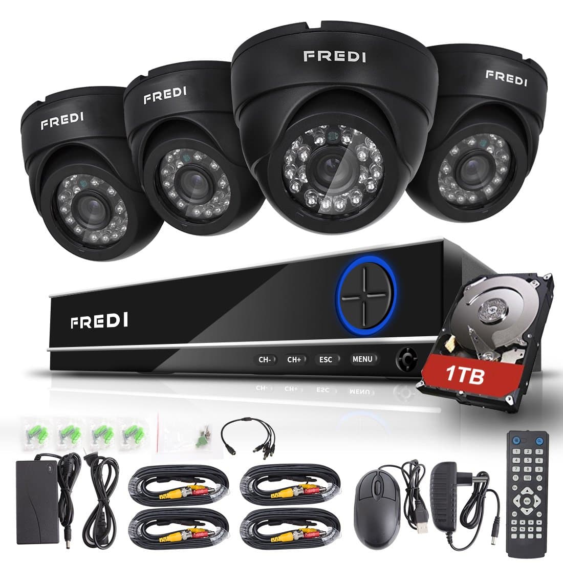 FREDI 4CH Security Camera System Full 960H DVR with 4X 800TVL Superior Night Vision IR Cut LEDs Indoor CCTV Camera (P2P Technology/E-Cloud Service,Without Hard Drive)