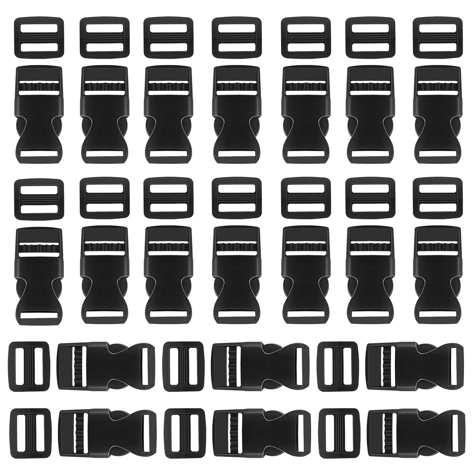EASYVAVA Buckle for Strap 5/8 Inch 20 PCS Quick Side Release Buckle Dual Adjustable, 20 PCS Tri Glide Slide Clip, Double Adjustable No Sewing for Backpack Fanny Belt Dog Collar Replacement